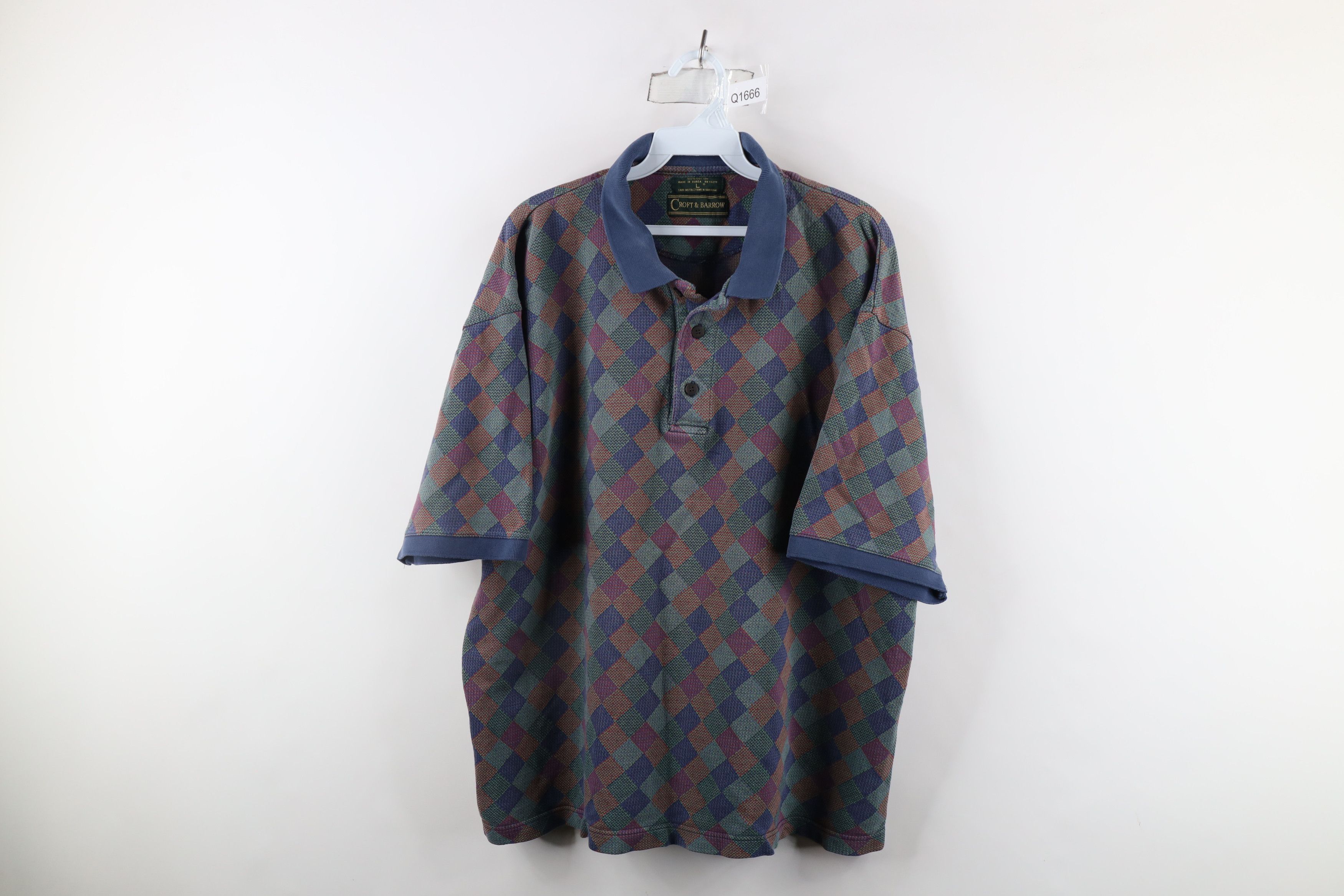 Vintage Vintage 90s Streetwear Diamond Knit Collared Polo Shirt Size US L / EU 52-54 / 3 - 1 Thumbnail