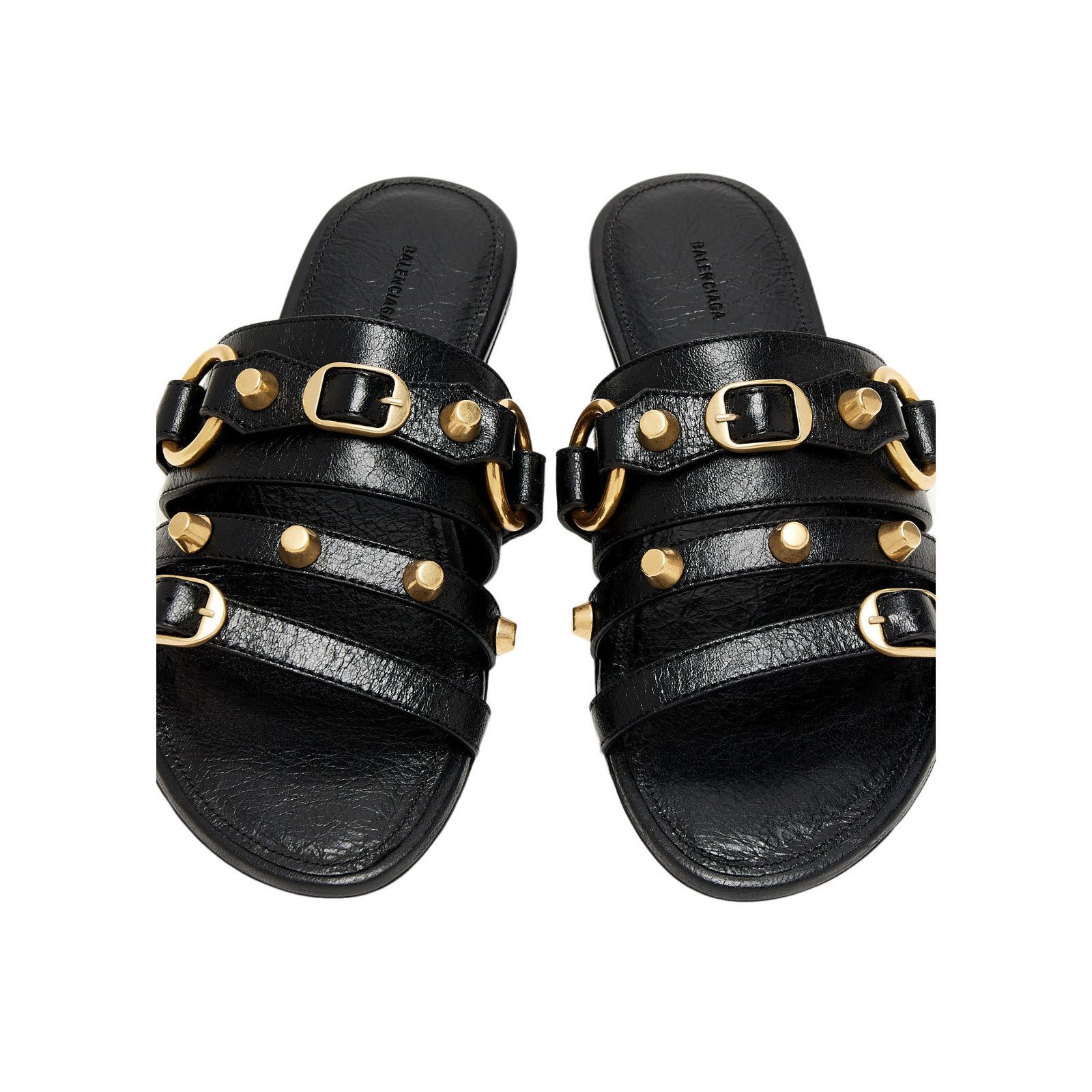 BALENCIAGA City $925 Women's Black/Gold Leather Mule Flats N
