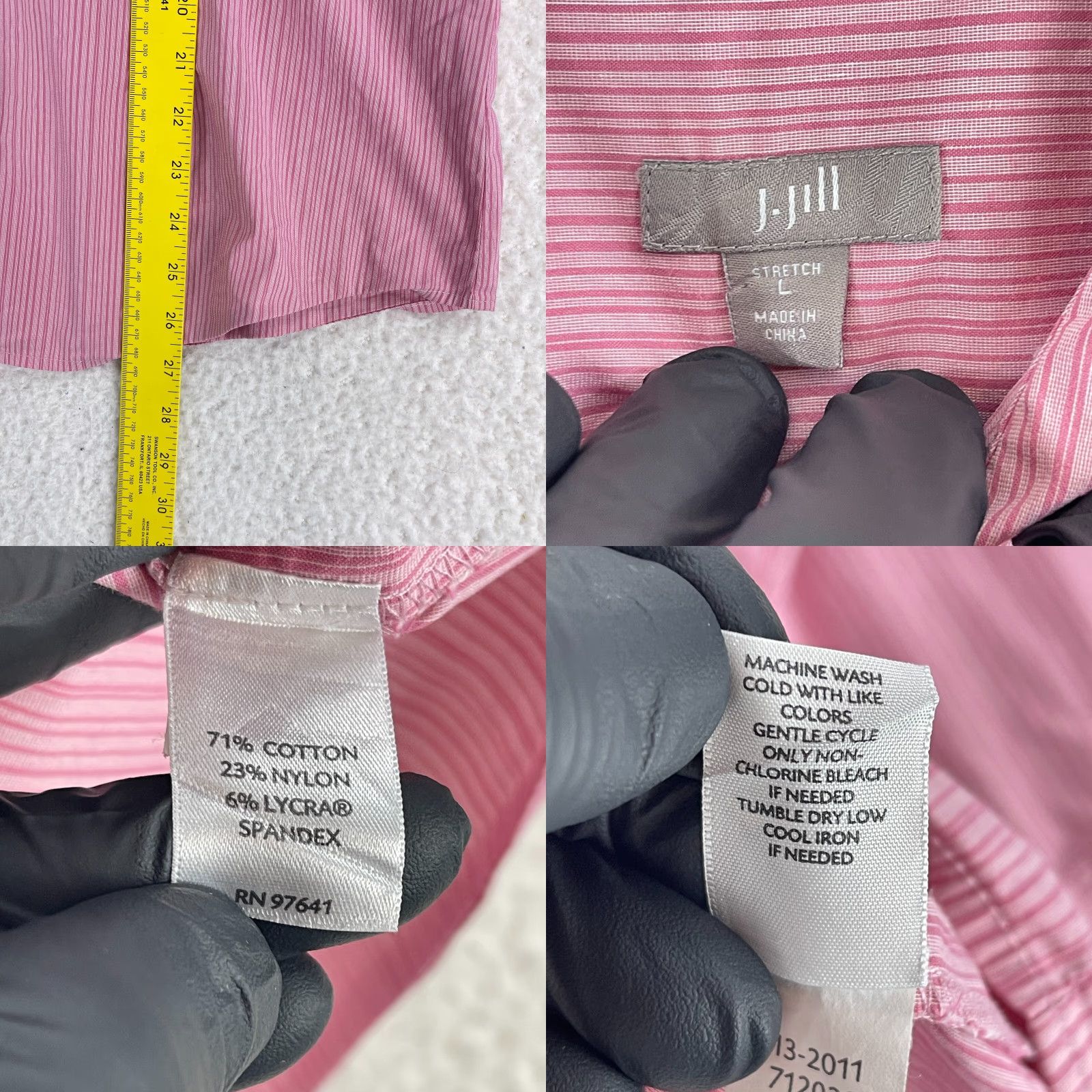 J. Jill J. Jill Shirt Womens Large Pink Stripe Button-Up Stretch Long Sleeve Casual Work Size L / US 10 / IT 46 - 8 Thumbnail