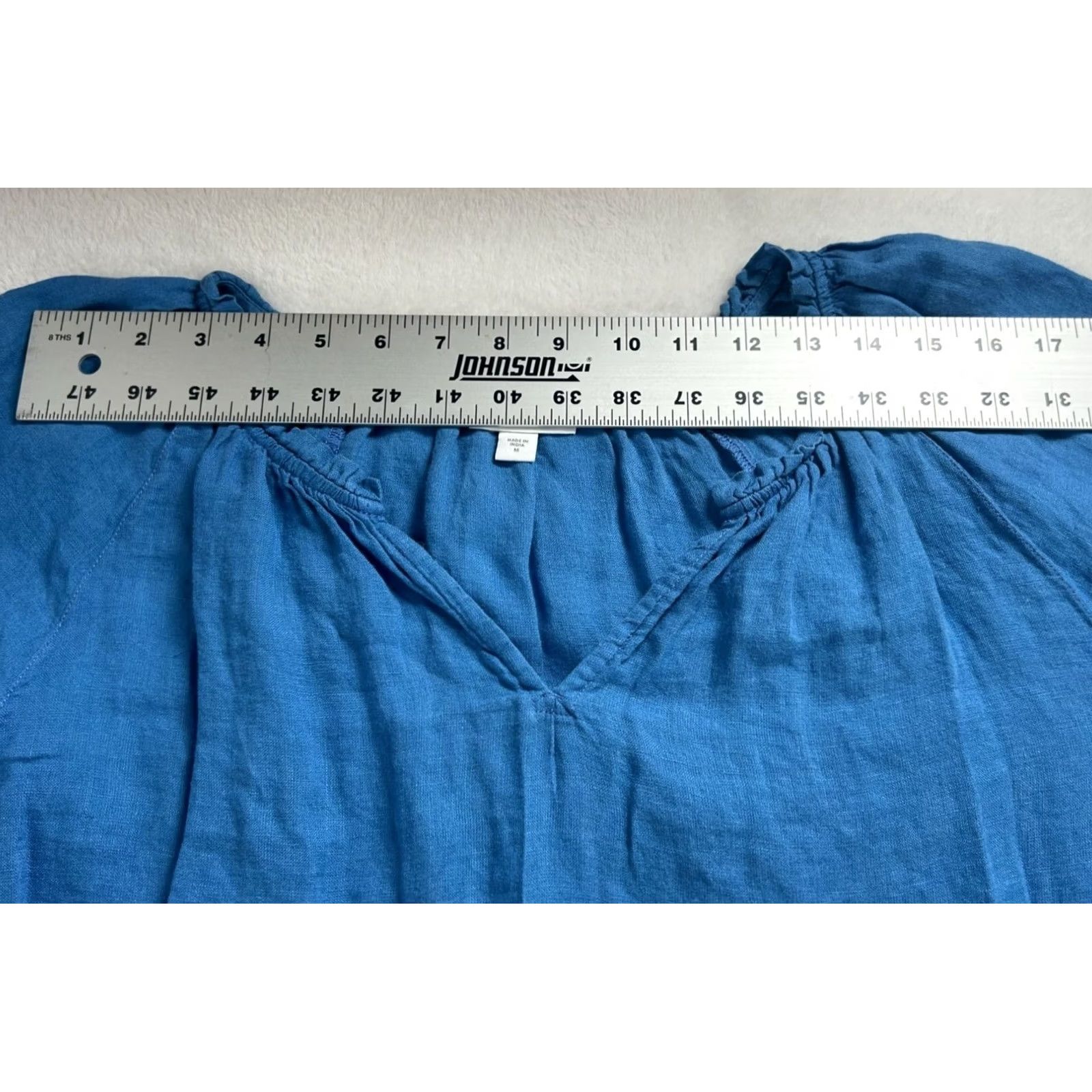 J. Jill J. Jill Love Linen Womens V-Neck Ruffle Trim 3/4 Sleeve Top Blouse Medium Blue Size M / US 6-8 / IT 42-44 - 5 Thumbnail