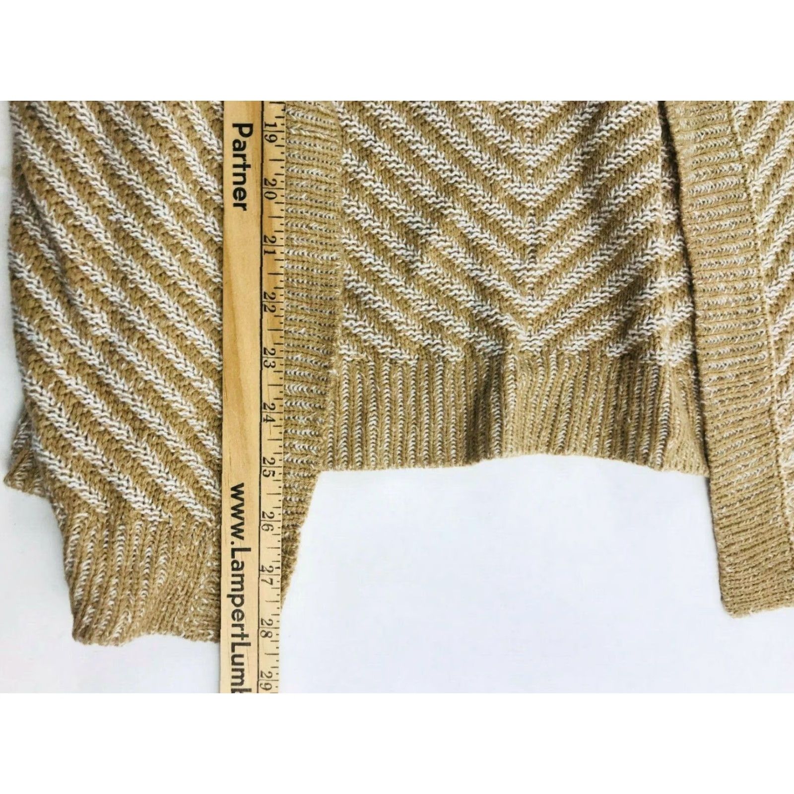 Merona Merona Cardigan Sweater Open Brown Tan White Striped Women's Medium Knitted 100% Acrylic Size M / US 6-8 / IT 42-44 - 4 Thumbnail