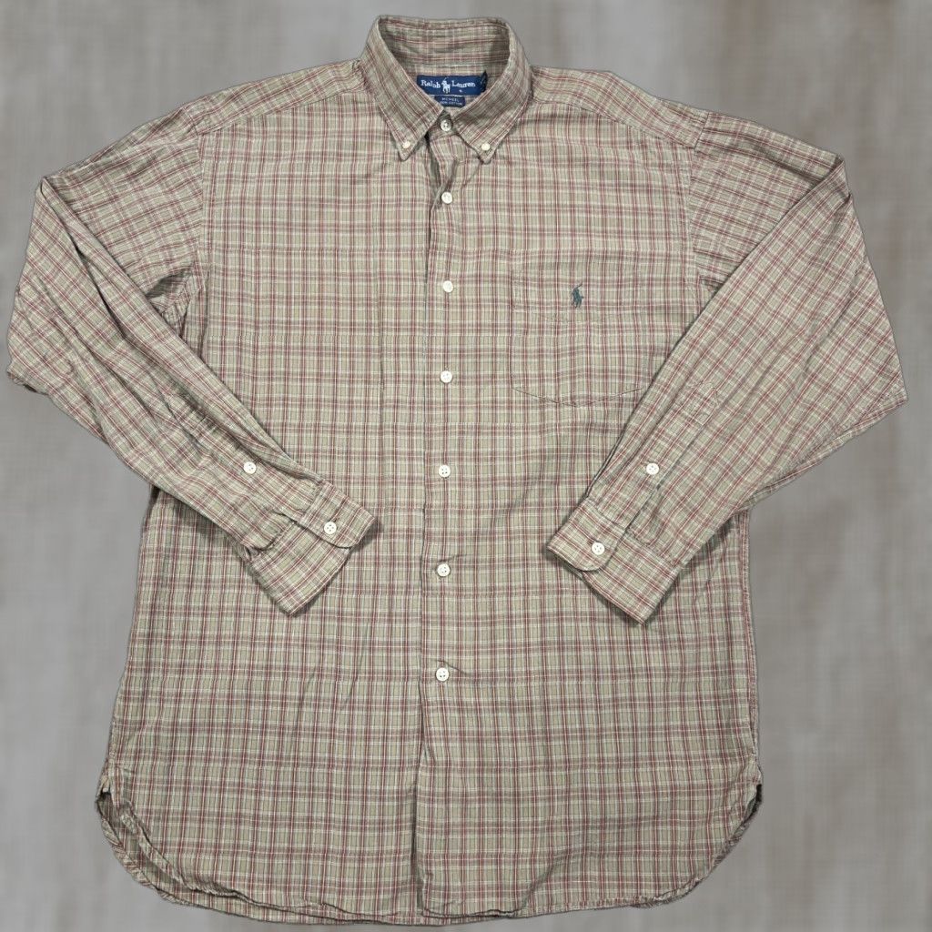 Ralph Lauren Ralph Lauren Shirt Men Medium Olive Green Plaid Button Up Dress Mcmeel Pocket Button-Down Casual Modern Preppy - Mens Size 40R - 1 Thumbnail
