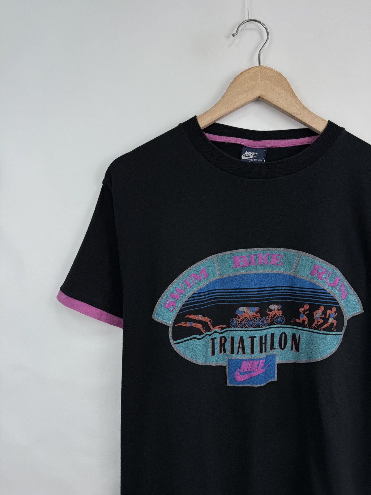 Nike × Vintage 🇮🇹 Vintage 80s Nike Ironman Triathlon Swim Bike Run T-Shirt Size US L / EU 52-54 / 3 - 2 Thumbnail