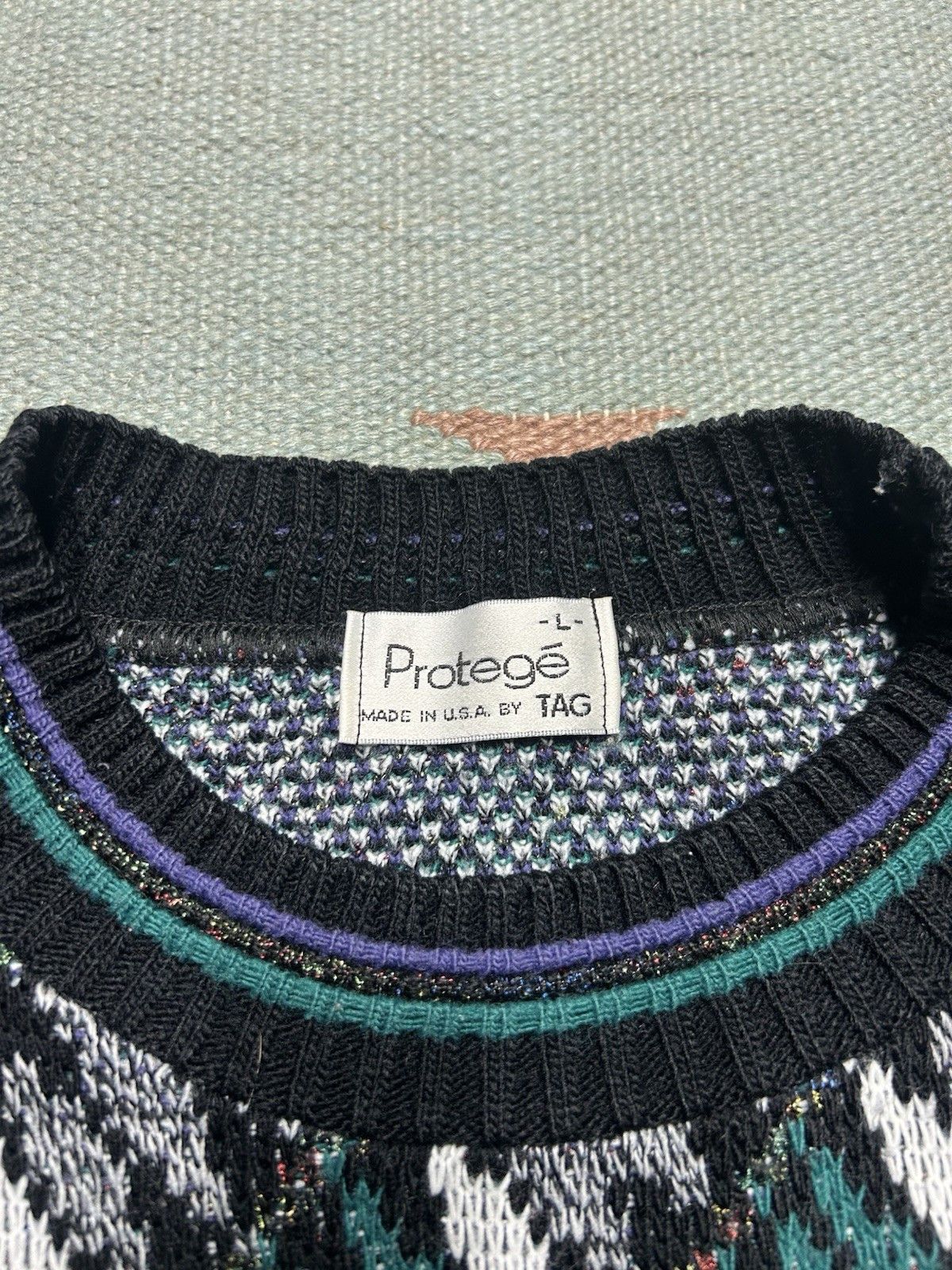 Vintage Acrylic knit sweater protege geometric Cosby grandpa USA L Size US L / EU 52-54 / 3 - 3 Thumbnail