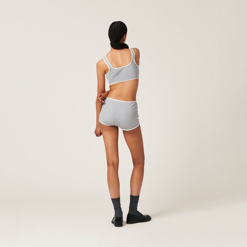 Miu Miu o1B3y1r0526 Ribbed Knit Panties With Logo in Grey Size XL / US 12-14 / IT 48-50 - 2 Thumbnail