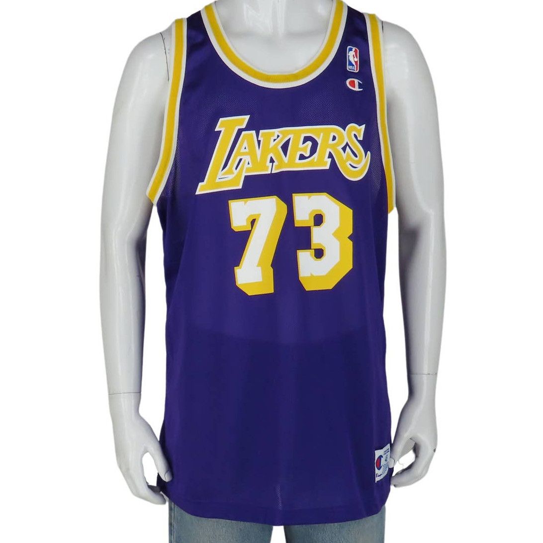 image of Vintage La Lakers 73 Dennis Rodman Champion Jersey Deadstock in Purple, Men's (Size XL)