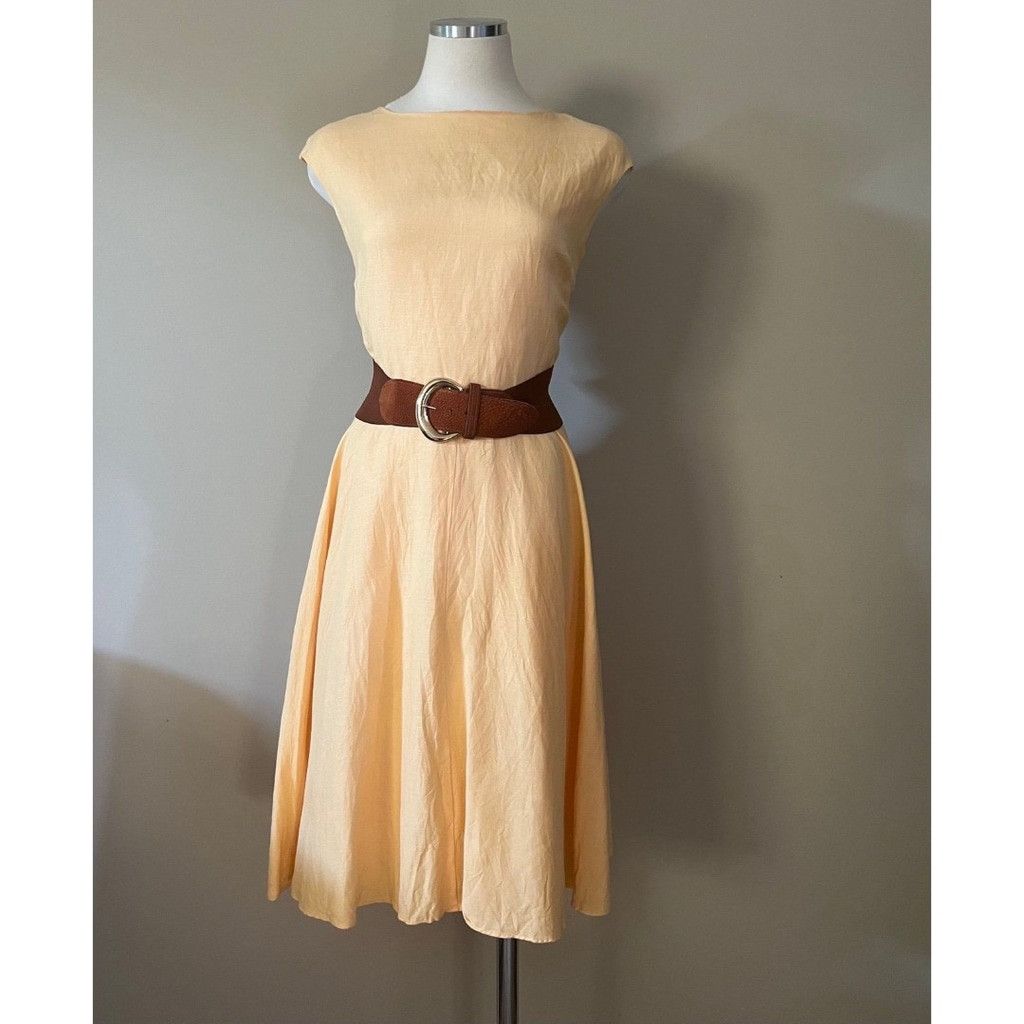 Vintage 90s - Y2K Yellow Linen Spring Summer Dress - Liz Baker sz 8P Size M / US 6-8 / IT 42-44 - 2 Thumbnail