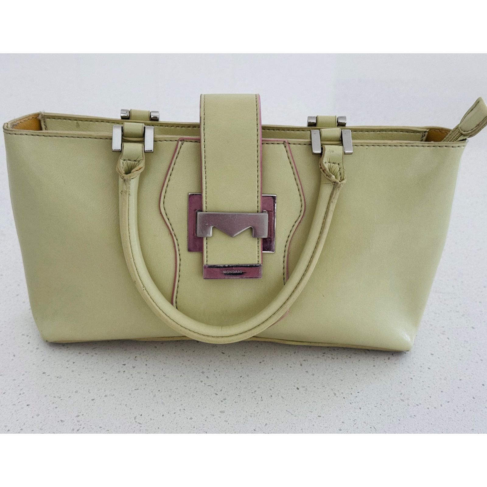 The Unbranded Brand Mondani Soft Green Leather Tote and Lime-Yellow Belt Size ONE SIZE - 2 Thumbnail