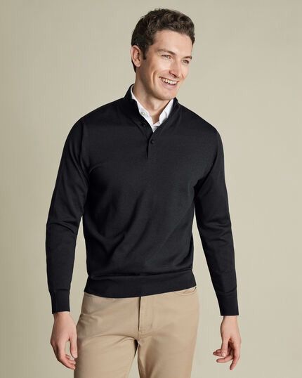 Charles Tyrwhitt Pure Merino Button Neck Sweater Size US XL / EU 56 / 4 - 1 Thumbnail