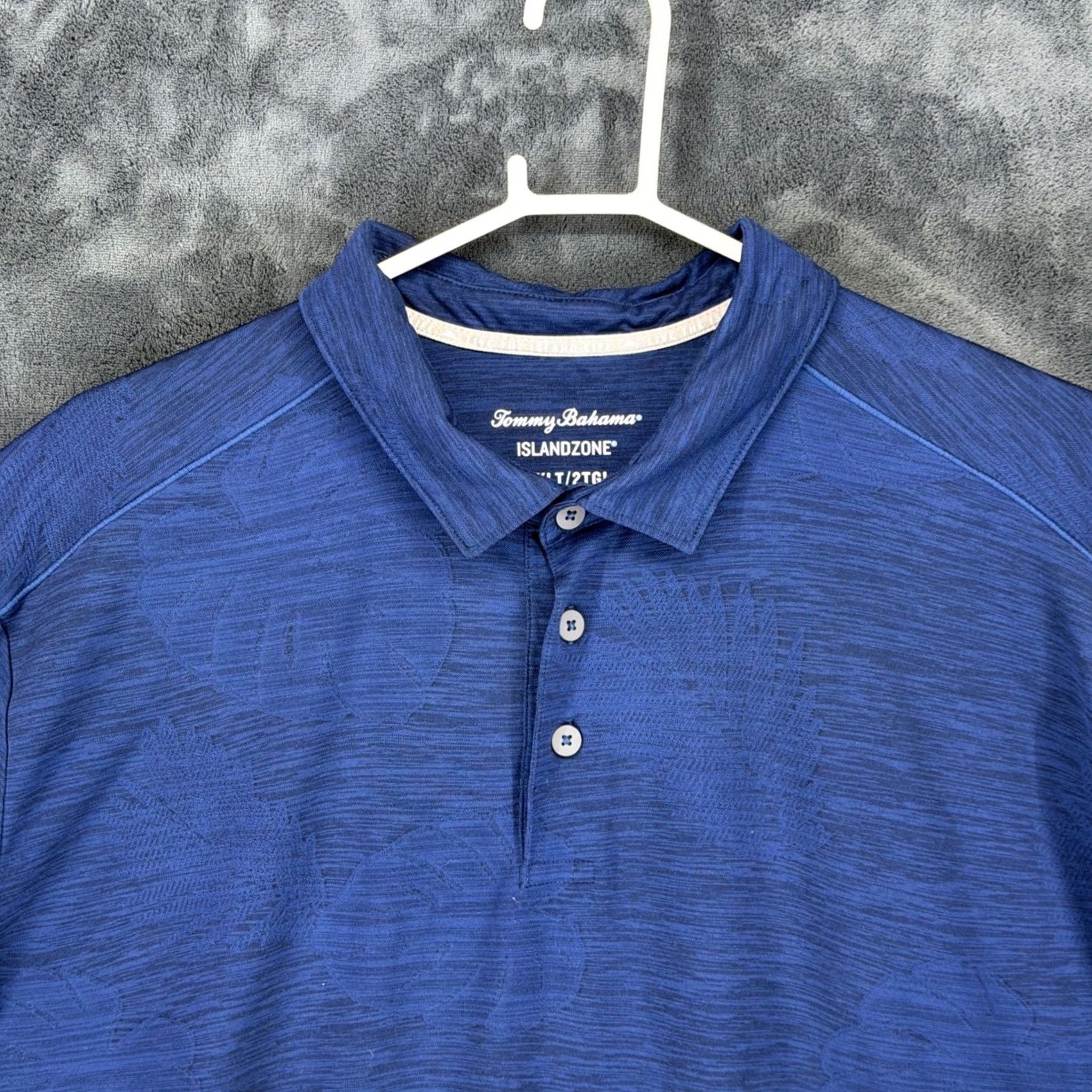 Tommy Bahama Tommy Bahama IslandZone Polo Shirt Mens 2XLT Tall Blue Leaf Pattern Short Sleeve 3-Button Placket Size US XXL / EU 58 / 5 - 2 Thumbnail