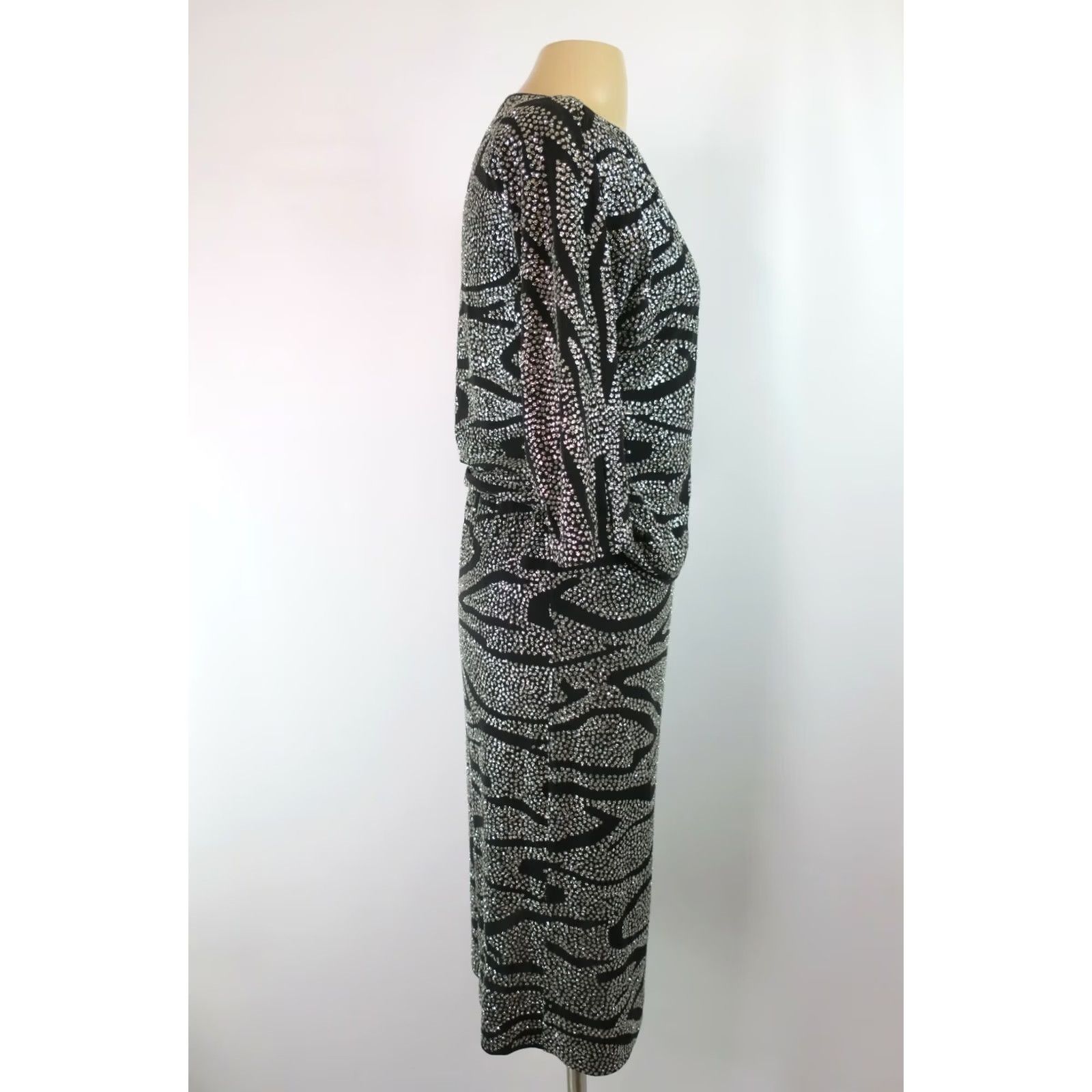 Vintage Ricki Lang Animal Print Dress Sequin Glitter VTG 2pc S/M Black Silver Cocktail Eveningwear Womens Size S / US 4 / IT 40 - 4 Thumbnail