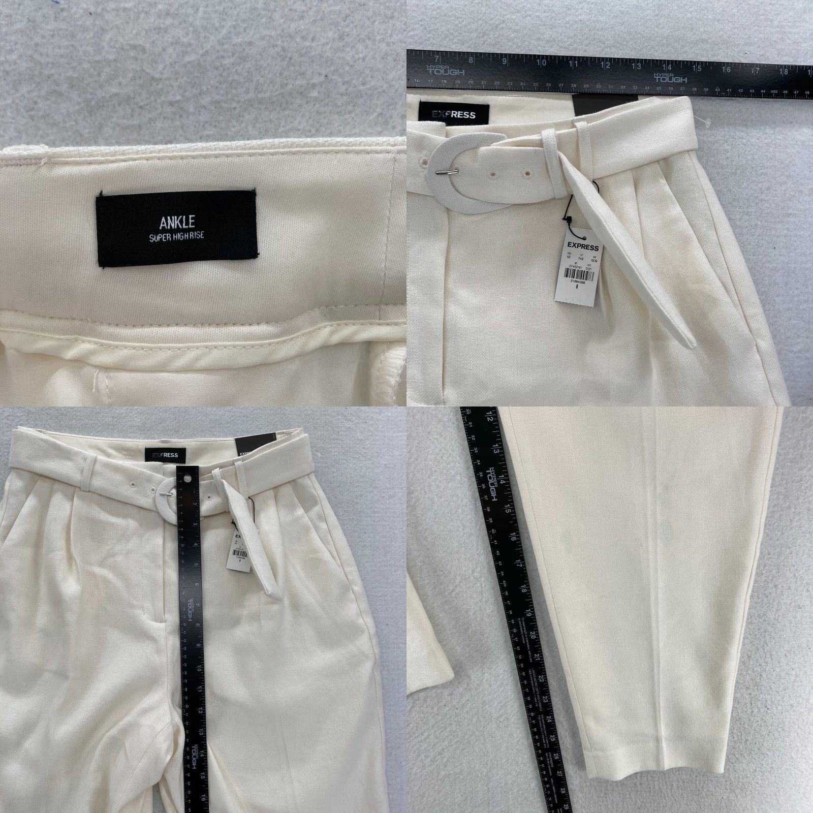 Express Express Ankle Pants Women's 8 Beige Linen Blend Stretch Material Pleated Belted Pants Size 30" / US 8 / IT 44 - 9 Thumbnail