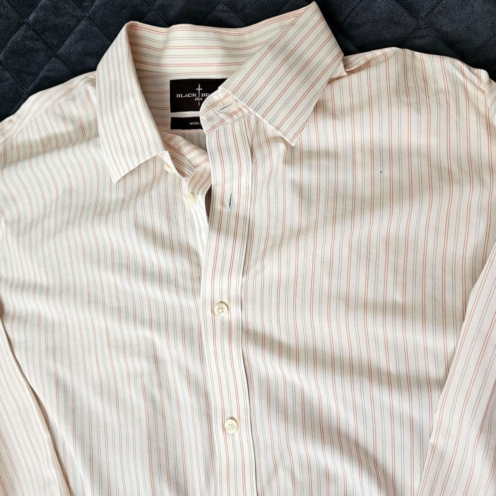 Vintage Black Brown 1826 Dress Shirt Striped Non Iron 17.5 36/37 White 100% Cotton Classic Mens Long Sleeve Button Collar Barrel Cuff Size 48R - 3 Thumbnail