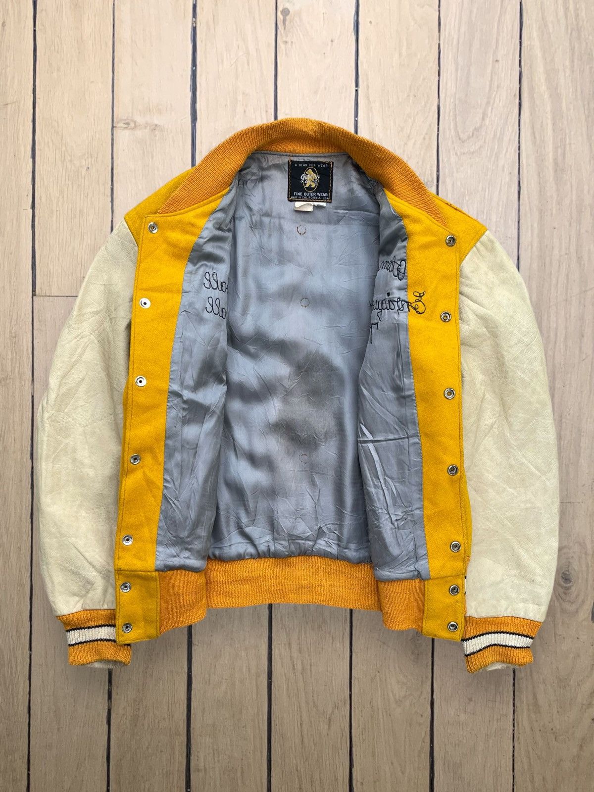 Golden Bear × Vintage 🔥RARE🔥 Golden Bear Leather Sleeve Varsity Jacket Made In Usa Size US L / EU 52-54 / 3 - 3 Thumbnail