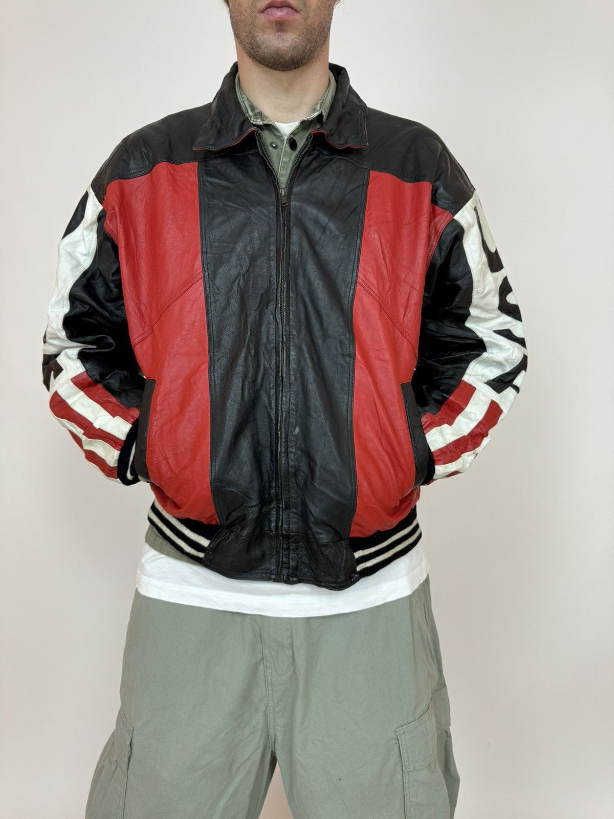 Vintage Vintage Leather Jacket 9000 Motorcycle USA American Flag Size US XXL / EU 58 / 5 - 5 Thumbnail