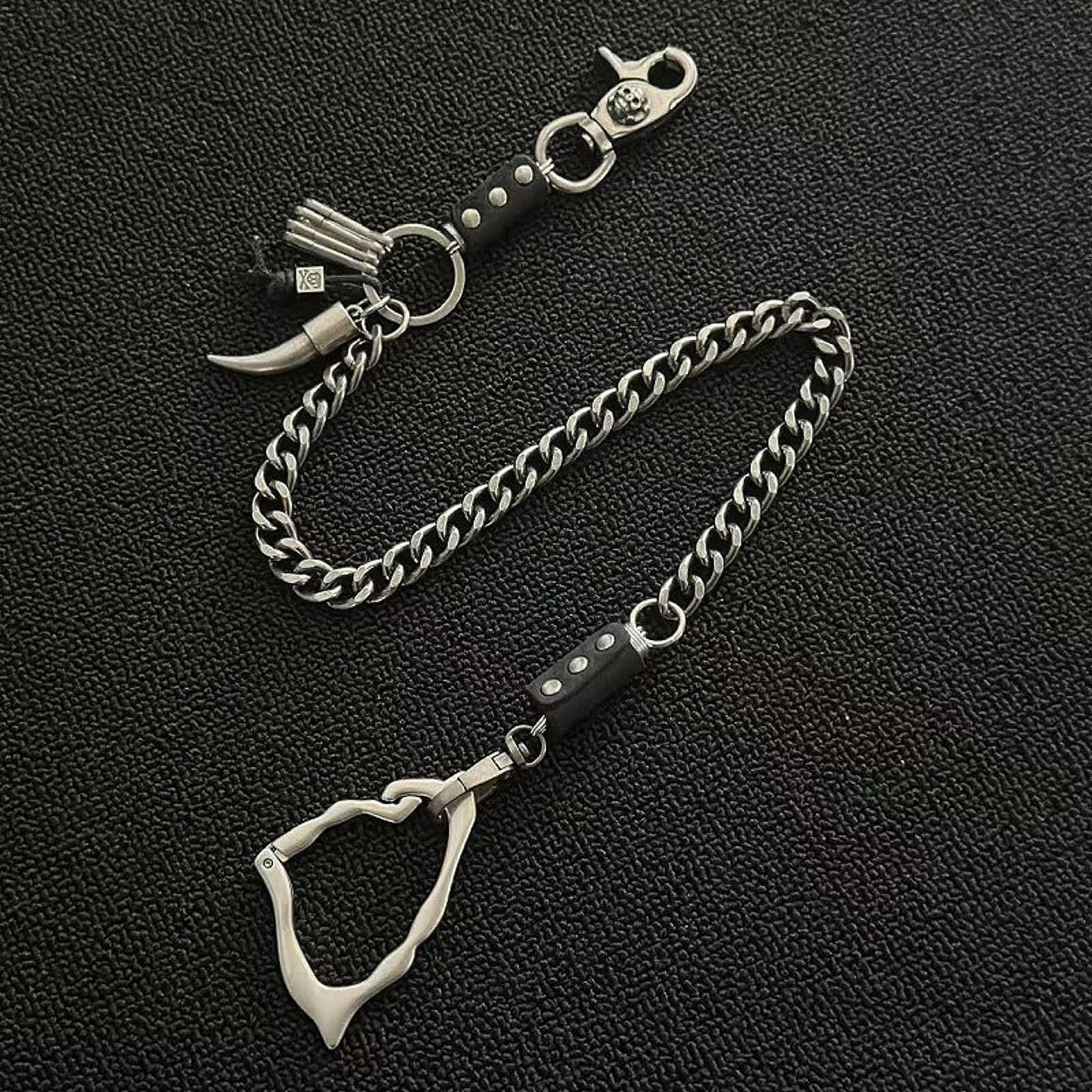 Jewelry Silver Chain Wallet Clip with Leather and Horn Charms Size ONE SIZE - 4 Thumbnail