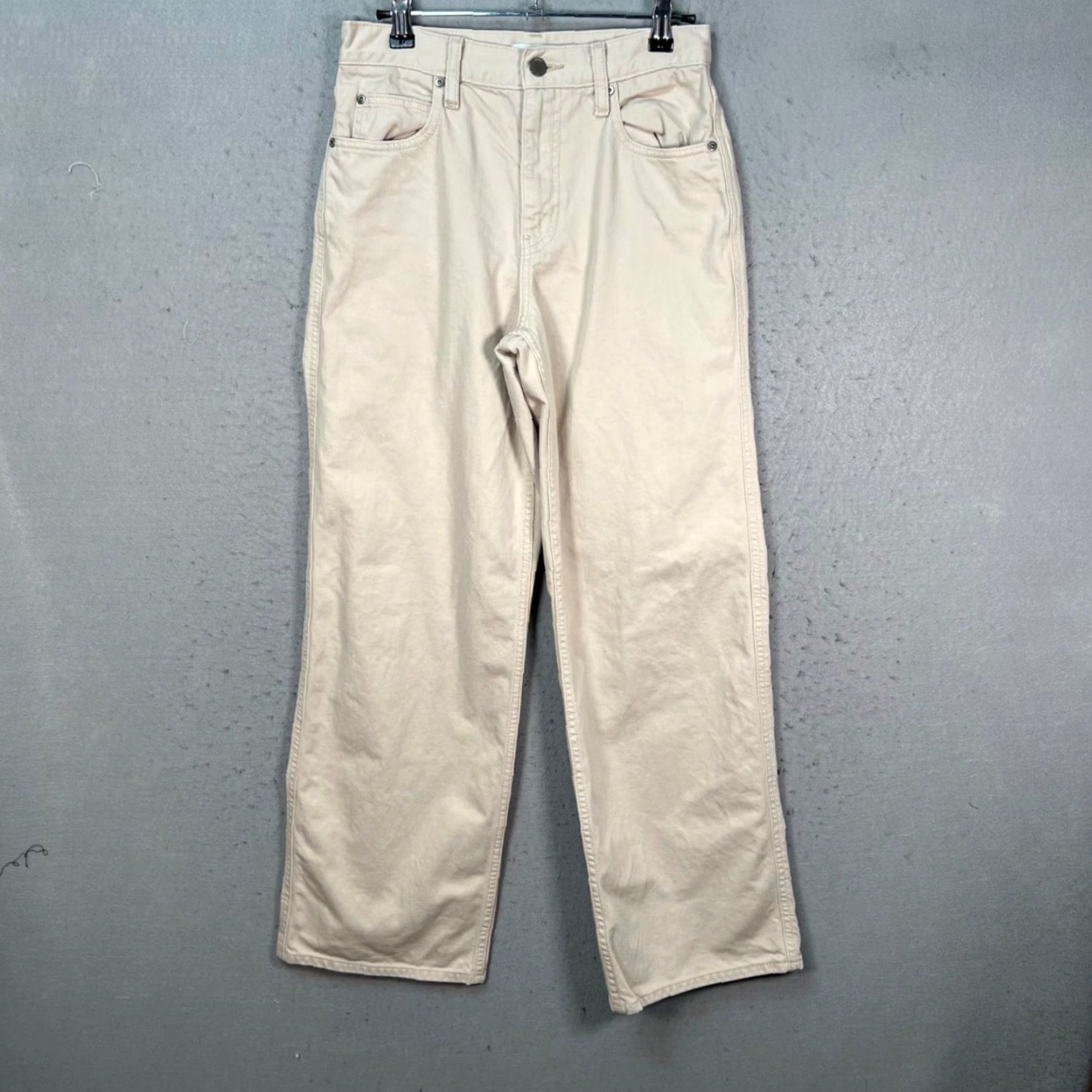 Uniqlo Uniqlo Beige High-Waist Straight-Leg Cotton Pants Womens Size 23 Size 40" / US 18 - 2 Thumbnail