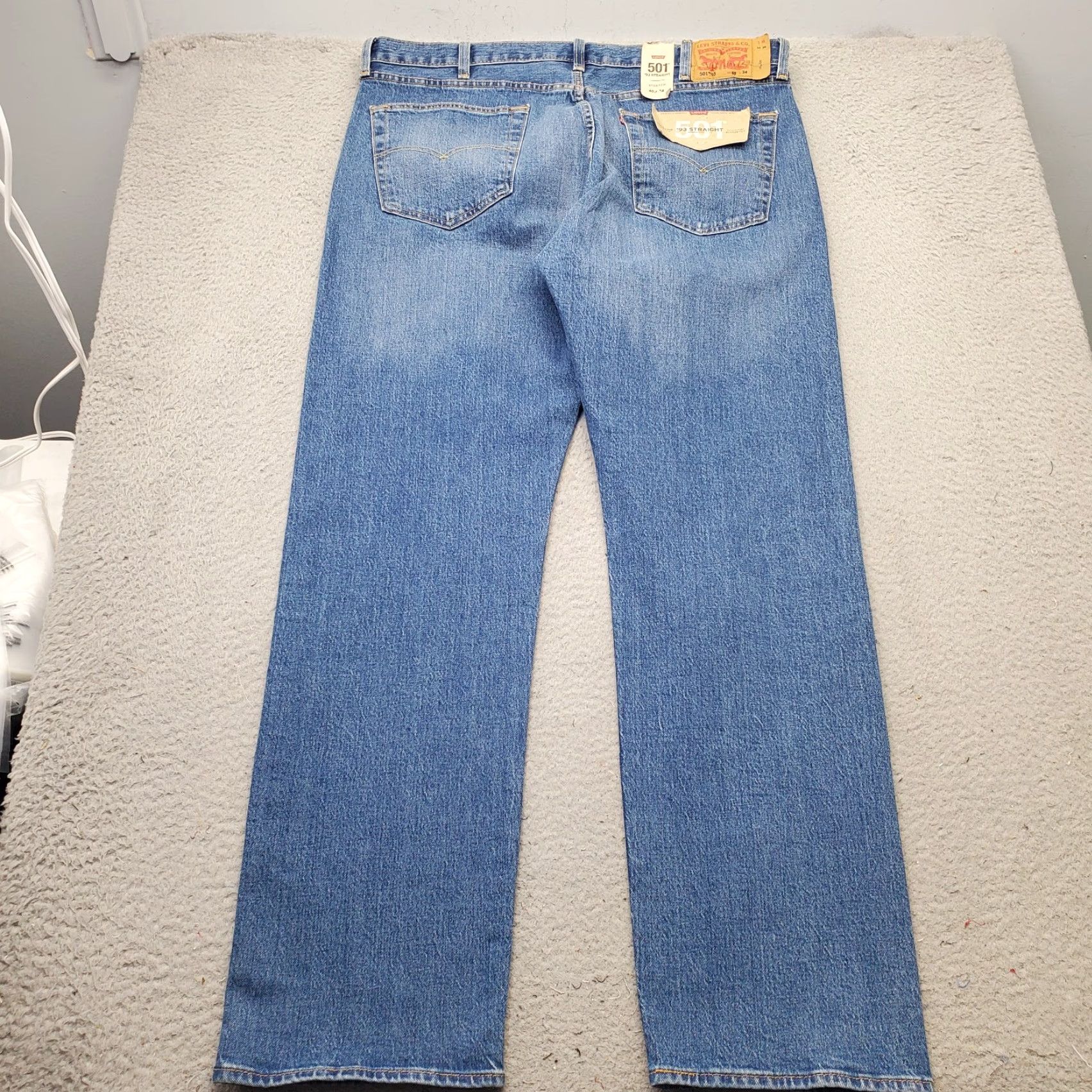 Levi's Levi's 501 Jeans Mens 40x34 Blue Distressed Stretch '93 Straight Button Fly Mens Size 40 Blue 501 Series Vintage: N/A Size US 40 / EU 56 - 2 Thumbnail