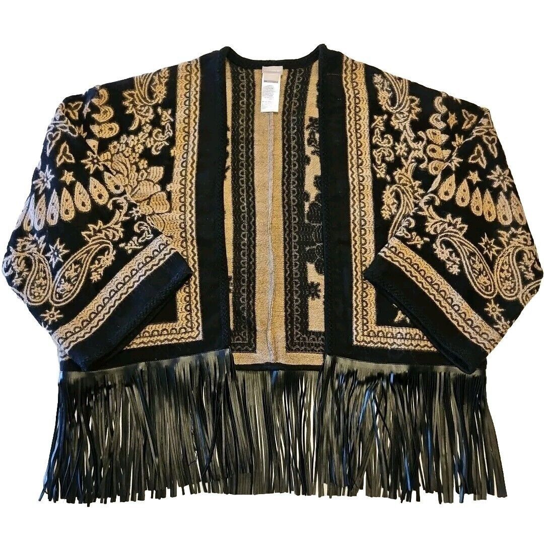 Chicos Chicos Fringe Ruana Wrap Sweater Coat Womens S/M Brown Black Size S / US 4 / IT 40 - 6 Thumbnail