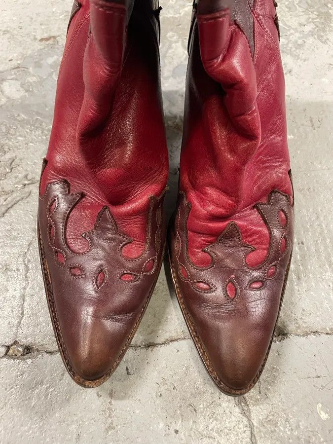 Dolce & Gabbana 2000s Dolce & Gabbana Red Texas Cow-boy Heels Size US 5 / IT 35 - 6 Thumbnail