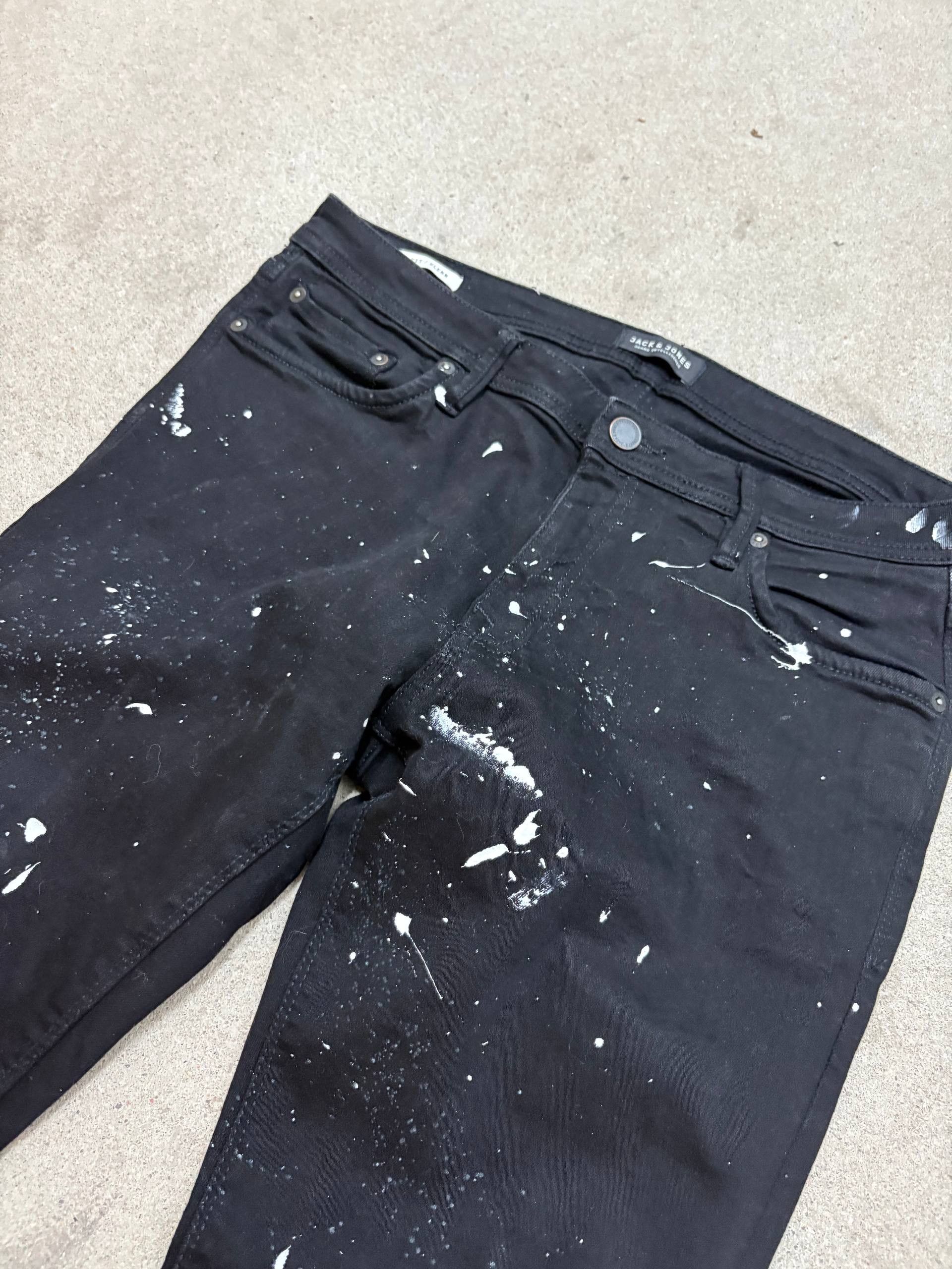Japanese Brand Custom Black Baggy Distressed Jeans Painted Size US 31 - 3 Thumbnail