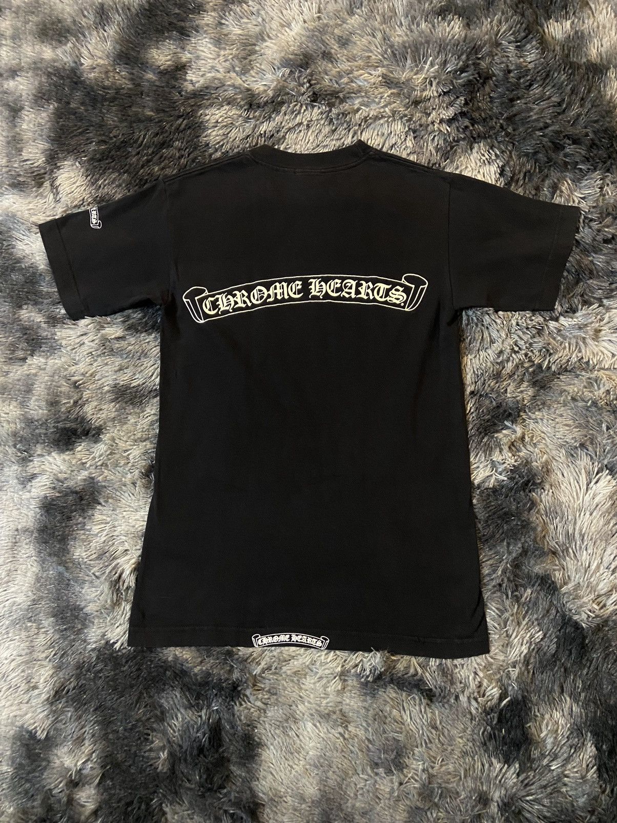 image of 90’S Chrome Hearts OG Scroll Logo Gothic Pocket Tee in Black, Men's (Size Small)