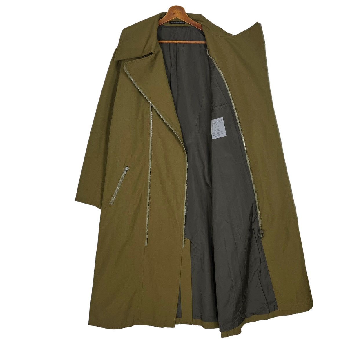 Yohji Yamamoto Dark Green Long Coat Large Notch Lapel Collar Size US L / EU 52-54 / 3 - 7 Thumbnail