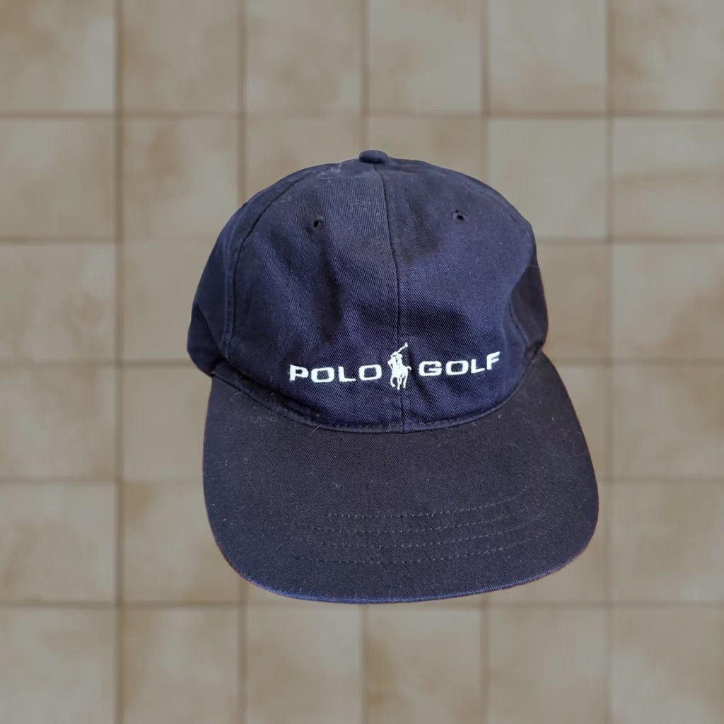 Ralph Lauren VINTAGE Polo Golf Hat Ralph Lauren 90s Pony Plastic Buckle Cotton Navy Cap RARE Men One Size Adjustable Blue Golf Hat Mens Size US M / EU 48-50 / 2 - 1 Thumbnail