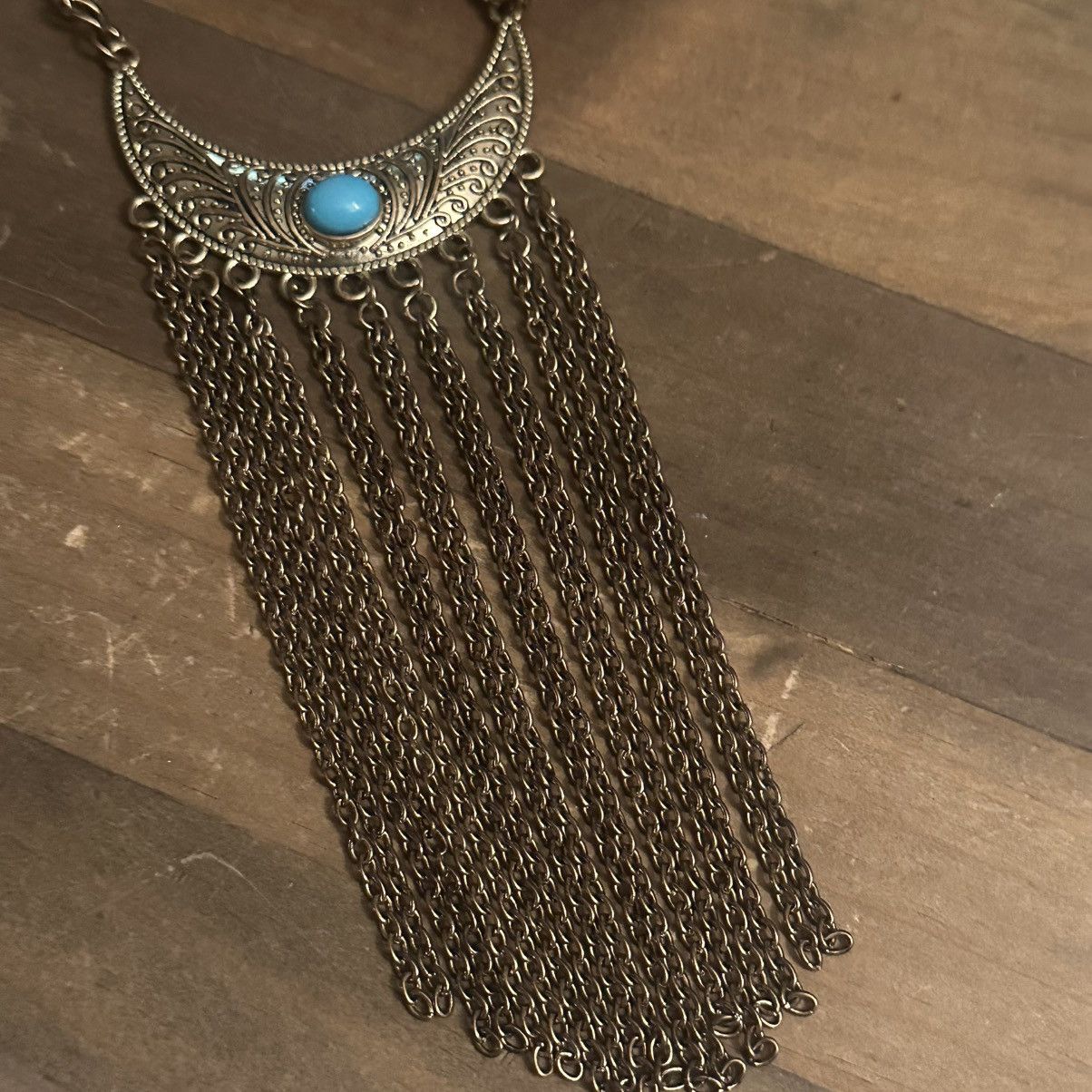 Other Gold tone turquoise half moon fringe necklace Size ONE SIZE - 3 Thumbnail