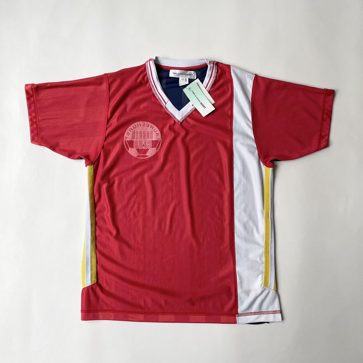 image of Comme Des Garcons Reworked Panelled Football Shirt, Men's (Size Large)