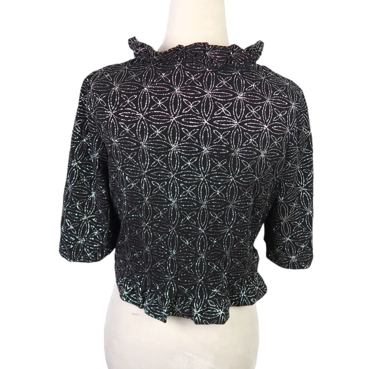 Vintage VINTAGE Glamour Jacket Bolero Shrug Short Black Silver Metallic Ruffle Trim Women S Size S Party/Cocktail Size S / US 4 / IT 40 - 4 Thumbnail
