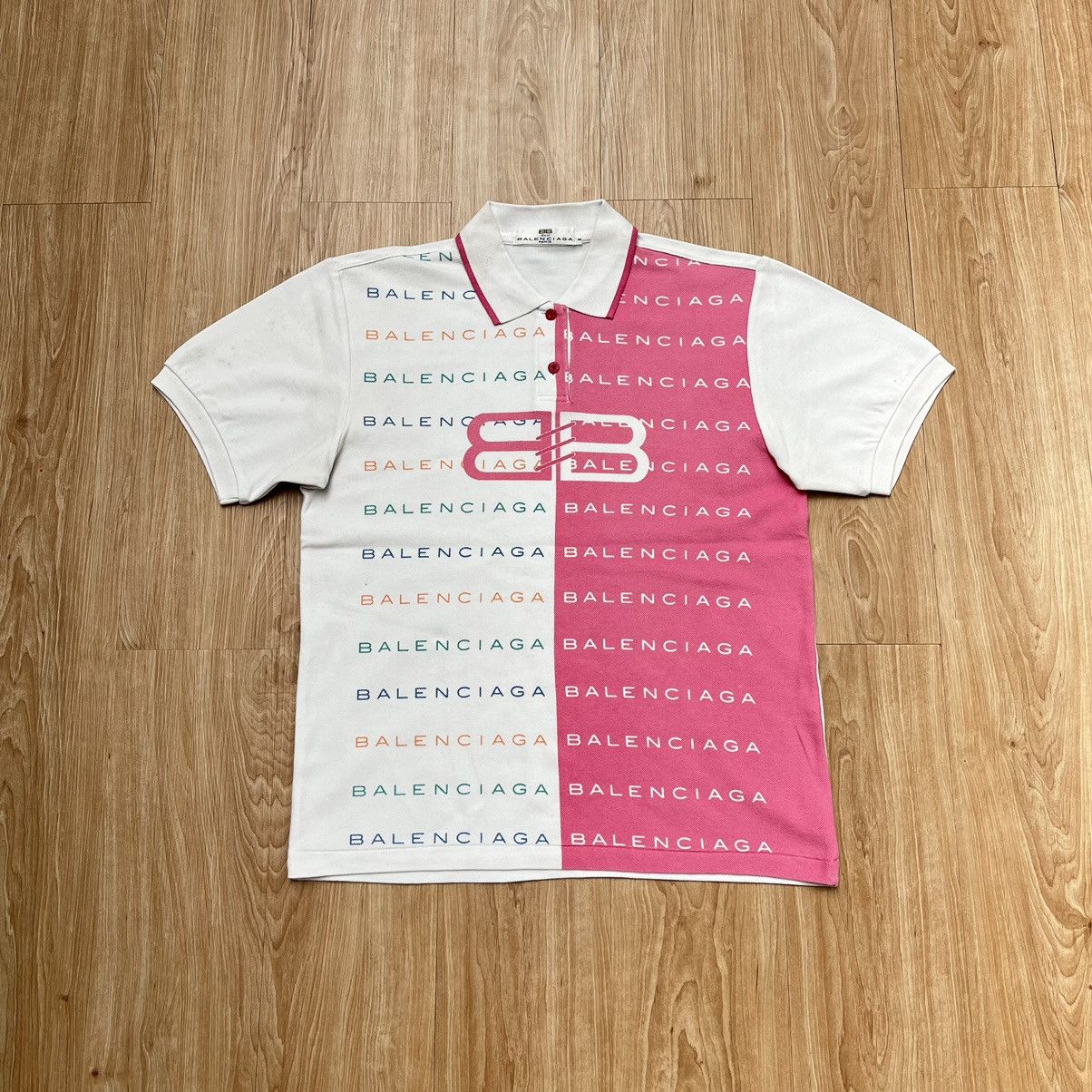 Balenciaga × Vintage Vintage 90s Balenciaga Polo Shirt Full Print Big logo Size M / US 6-8 / IT 42-44 - 1 Thumbnail