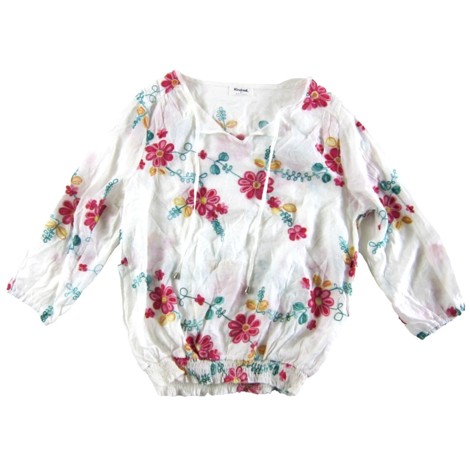 Vintage Kindred Blouse 3/4 Sleeve Tunic XL Pink Floral Embroidered Women V-Neck Pullover Polyester Vintage No Size XL / US 12-14 / IT 48-50 - 2 Thumbnail