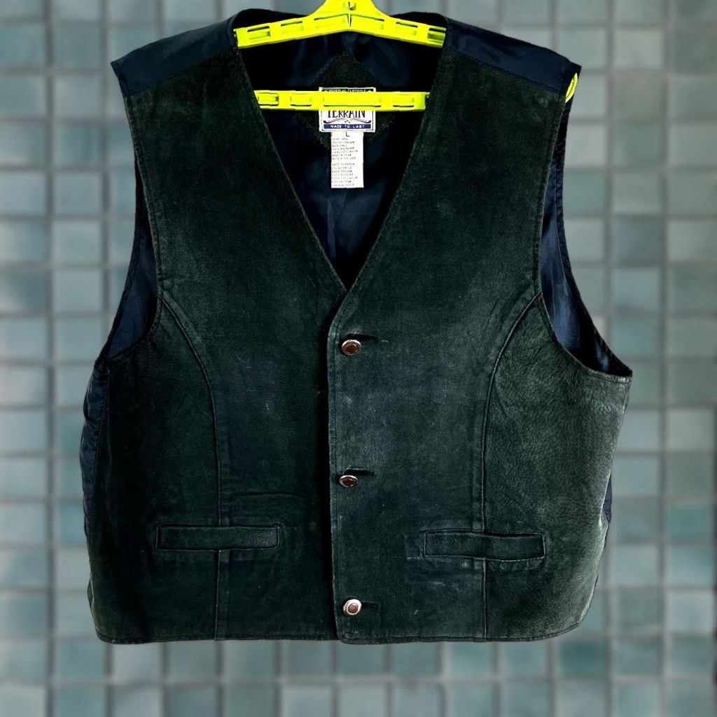 Vintage VINTAGE New Terrain Leather Vest Men L Green Biker Style Casual Warm 90s Size US L / EU 52-54 / 3 - 1 Thumbnail