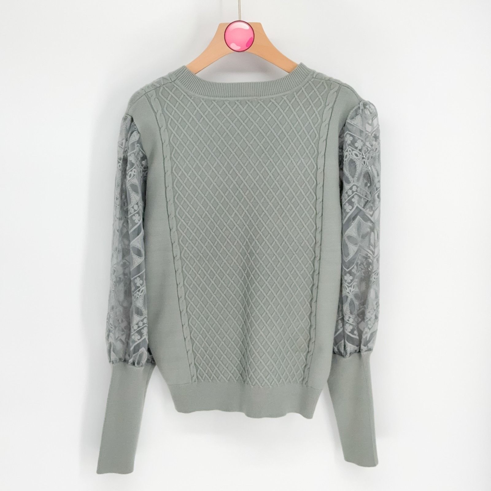 Anthropologie CALLIGRAPHIE Anthropologie Green Cable Knit Sheer Lace Sleev Size M / US 6-8 / IT 42-44 - 8 Thumbnail
