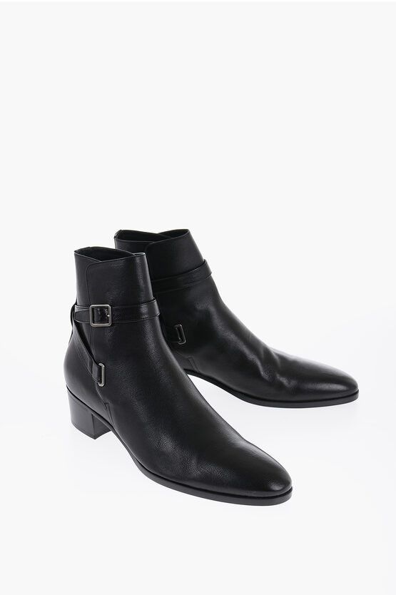 Saint Laurent Paris Hammered Leather DORIAN Boots with Buckle Detail Size US 8 / EU 41 - 1 Thumbnail
