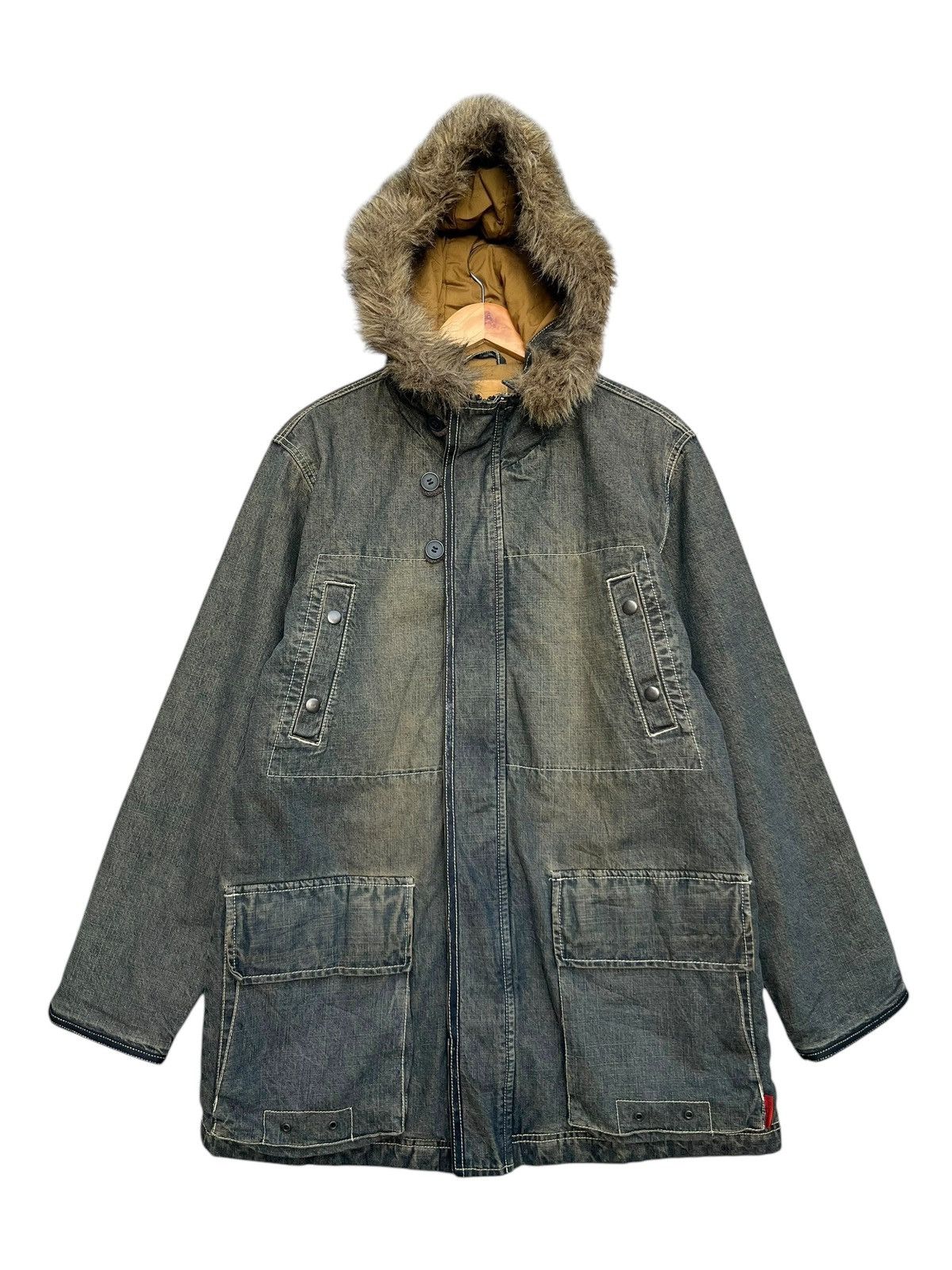 If Six Was Nine Allix Gothic Mudwash Multipocket Denim Jacket Fur Hoodie Size US L / EU 52-54 / 3 - 1 Thumbnail