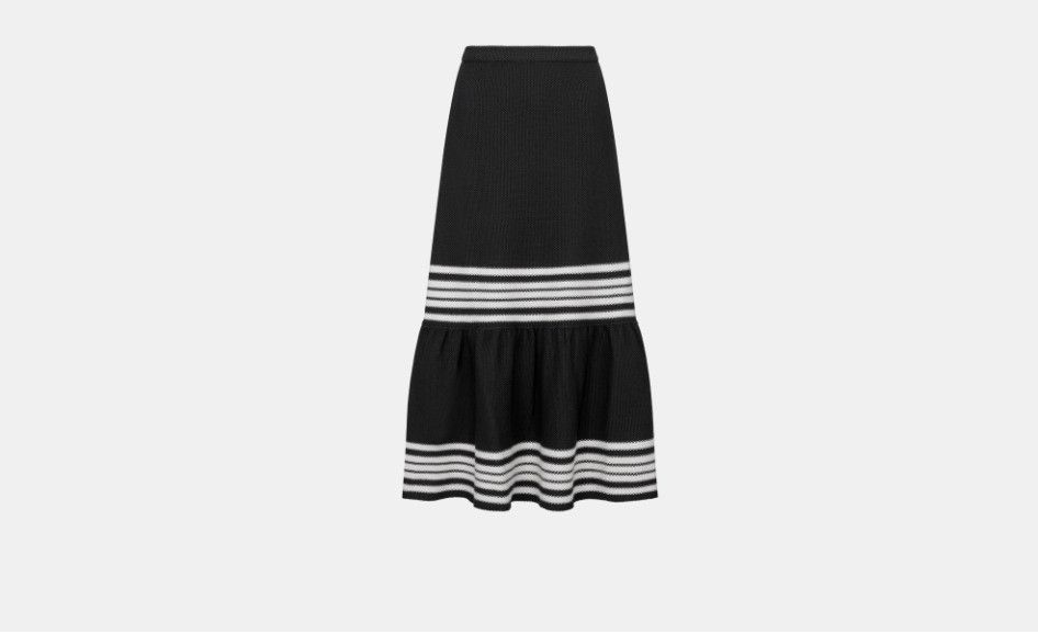 Dior o1w1db10225 Marinière Mid-Length Skirt in Black White Size 25" / US 0 / IT 36 - 1 Thumbnail