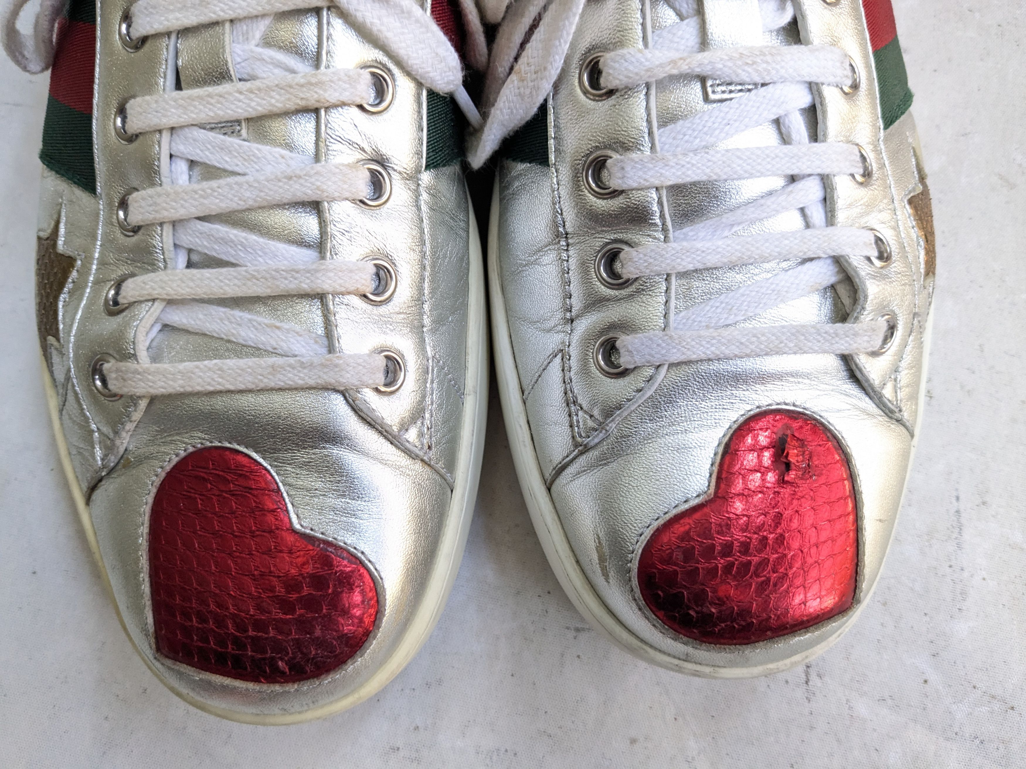 Gucci Gucci Ace Sneakers Silver 11.5 Leather Stars Size US 11.5 / EU 44-45 - 7 Thumbnail
