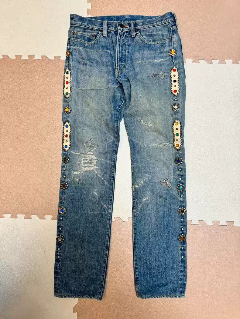 Pre-owned Kapital Destroy Gem Jeans In Blue