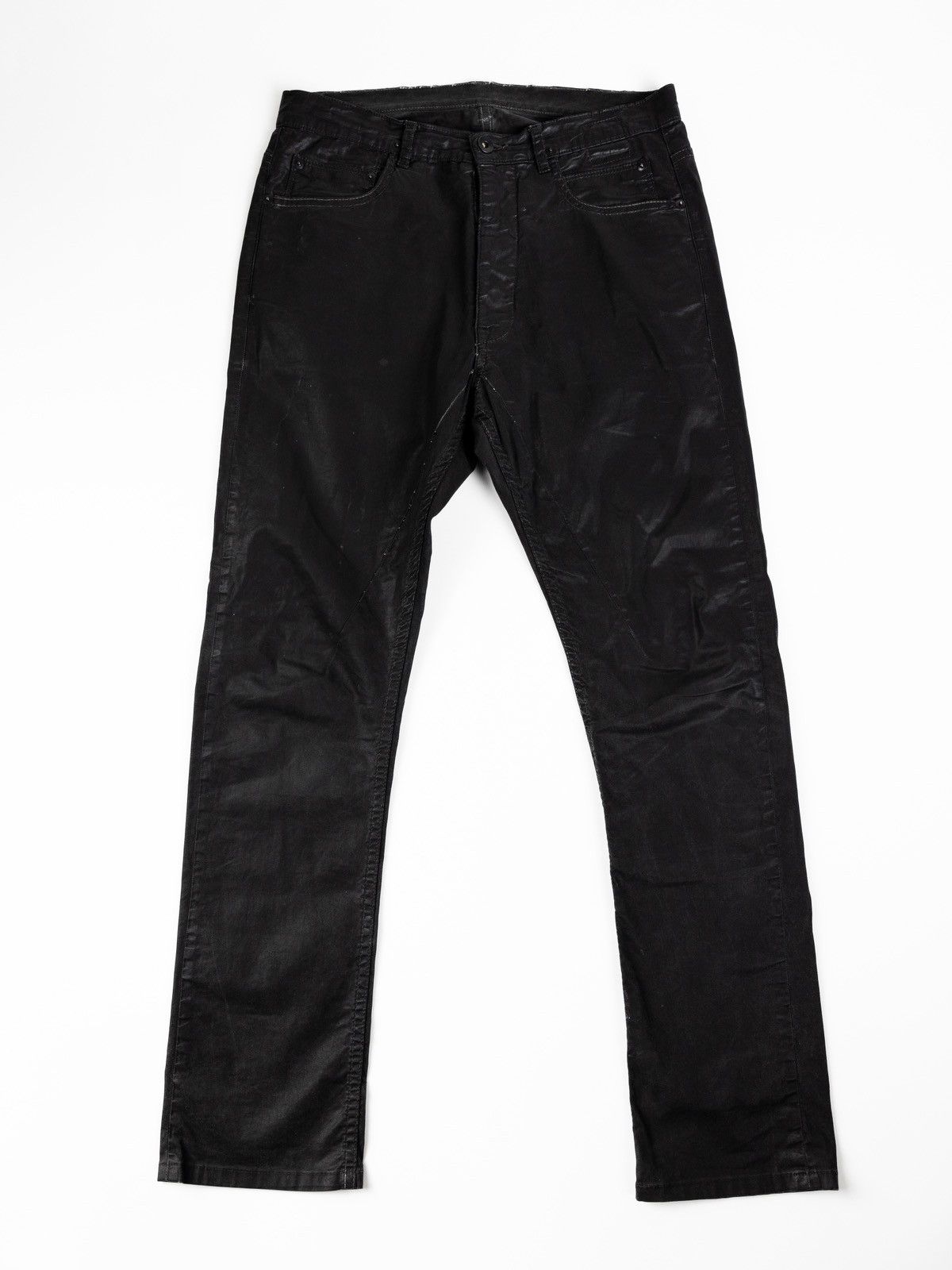 image of Rick Owens Torrence Cut Waxed Denim in Black, Men's (Size 28)