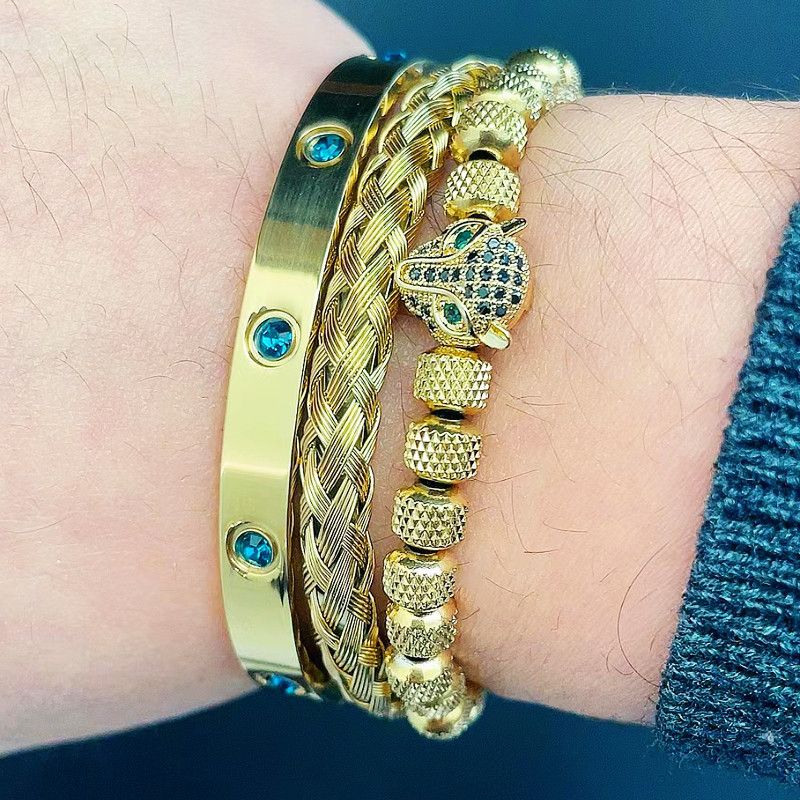 Jewelry Leopard Head Charm Crystals Stainless Steel Bracelet Size ONE SIZE - 2 Thumbnail