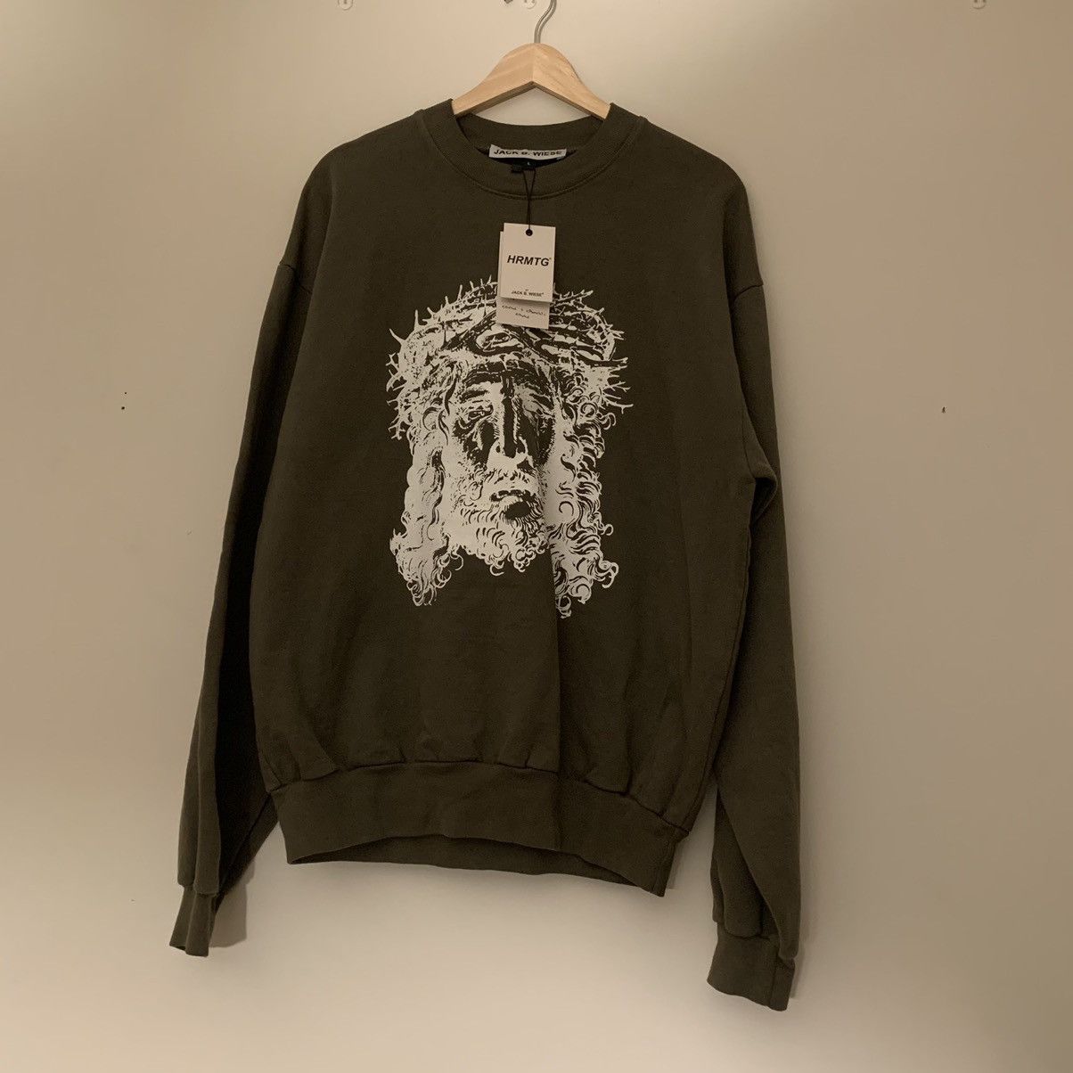image of Hrmtg X Jack B Wiese Gesù Sweatshirt Crewneck Deadstock in Green, Men's (Size Large)