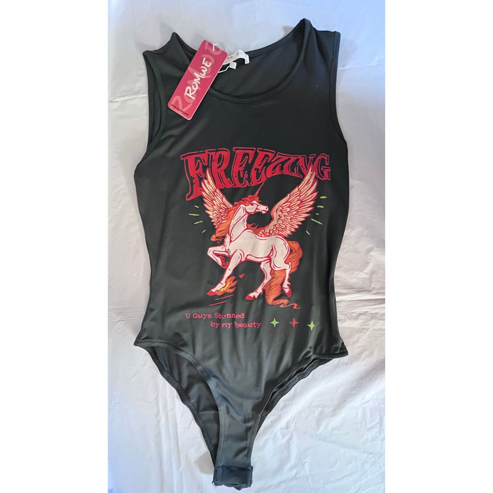Other Romwe Graphic Print Winged Unicorn Bodysuit - Gray Size XS / US 0-2 / IT 36-38 - 2 Thumbnail