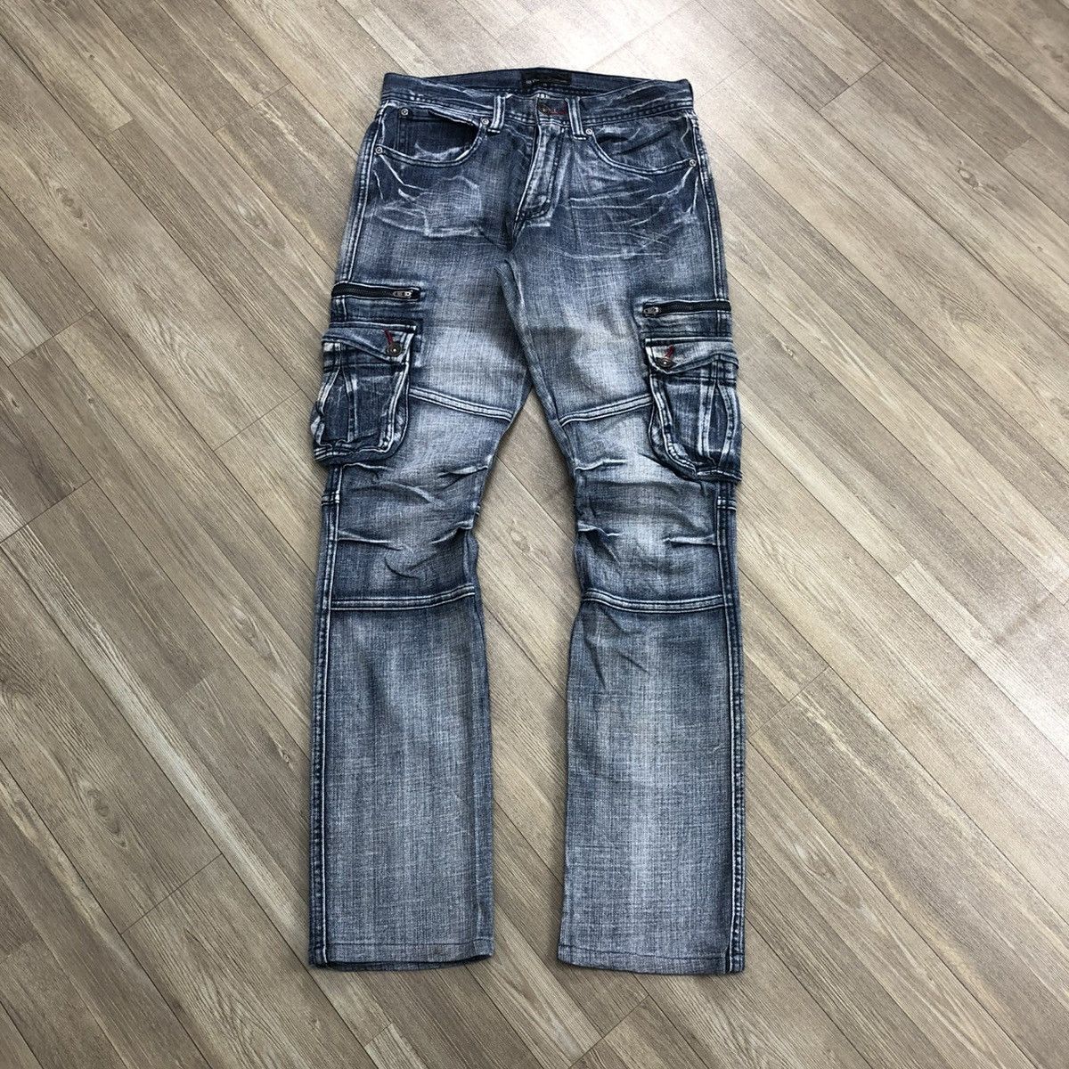 If Six Was Nine × In The Attic × Le Grande Bleu (L.G.B.) 2000s In The Attic Homme Distressed Bondage Cargo Jeans Y2K Size US 28 / EU 44 - 1 Thumbnail
