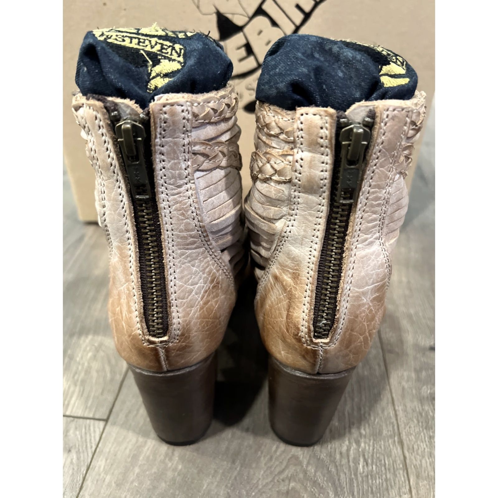 FREEBIRD Freebird By Steven Bela Bootie Women US Size 7 Taupe Leather Cage Braid Peep Toe Boho Block Heel Womens Size US 7 / IT 37 - 5 Thumbnail