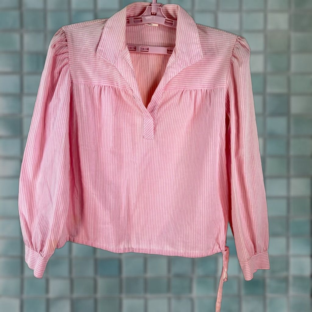 Vintage Fritzi Pink Striped Pullover Blouse Womens Large L Balloon Sleeve Classic Tunic Size L / US 10 / IT 46 - 1 Thumbnail