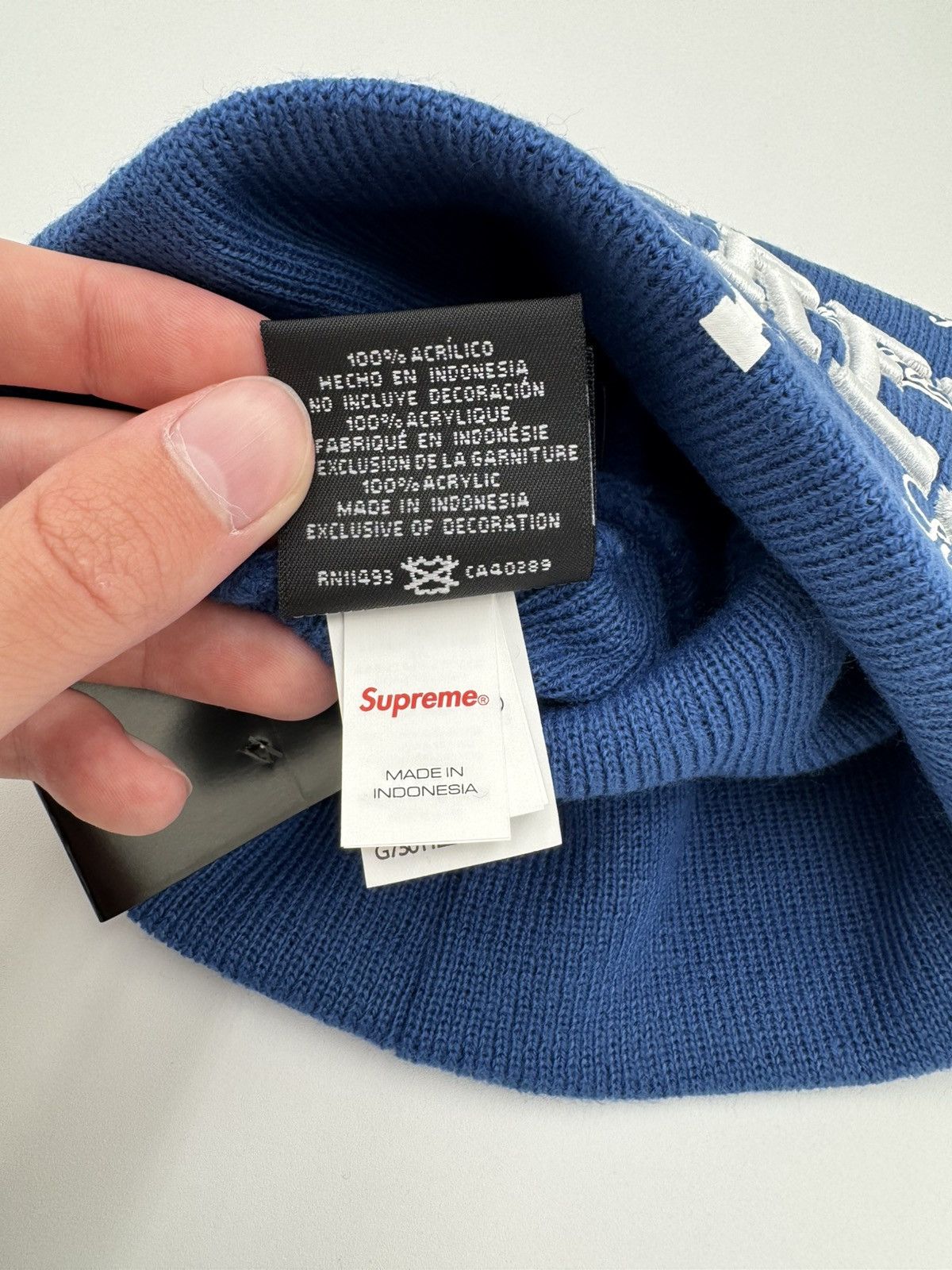 New Era × Supreme Supreme New Era Monogram Beanie Blue White Size ONE SIZE - 12 Thumbnail
