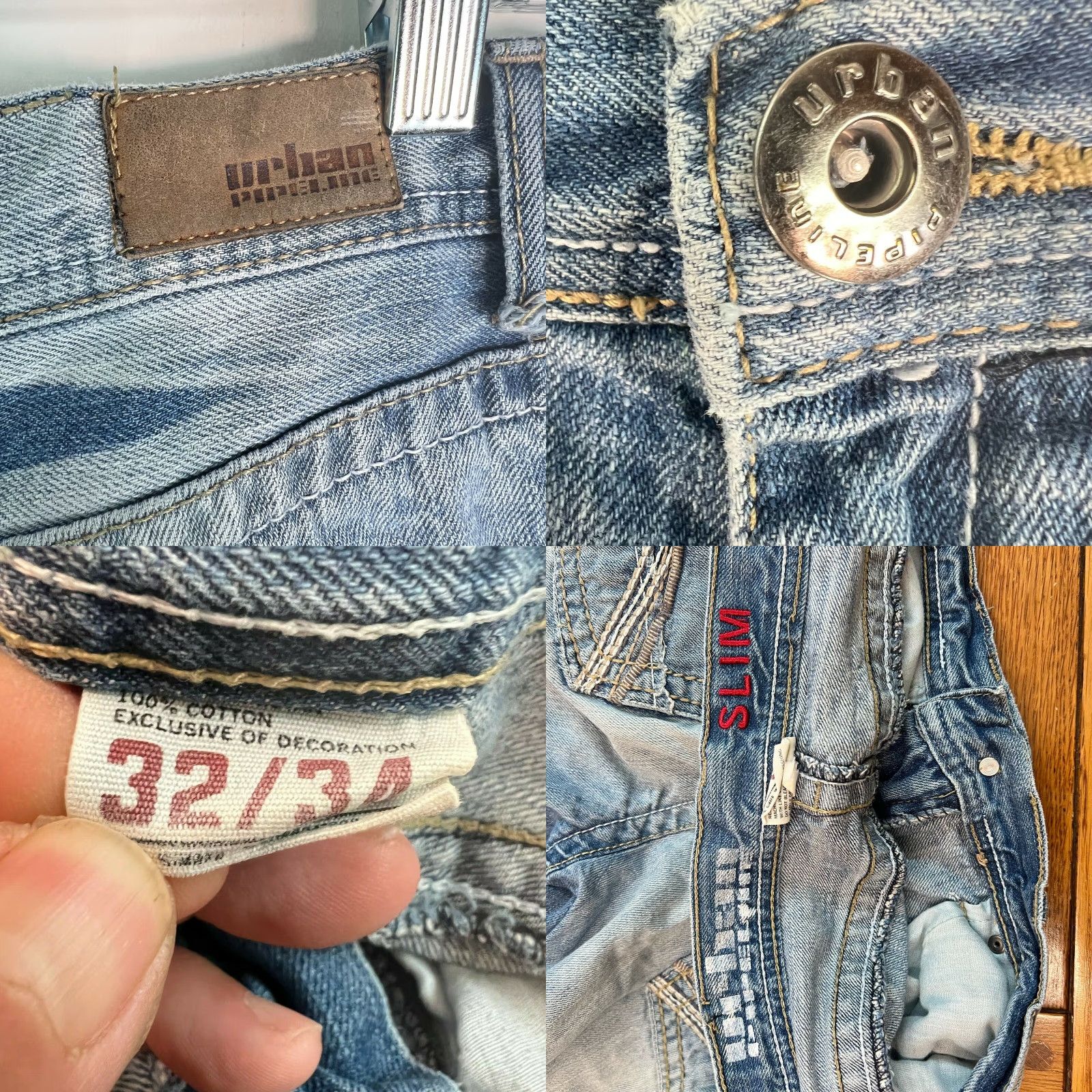 Vintage VINTAGE Urban Pipeline Mens Jeans Straight Leg Slim Fit 32X34 Blue Distressed Cotton Fall Size US 32 / EU 48 - 8 Thumbnail