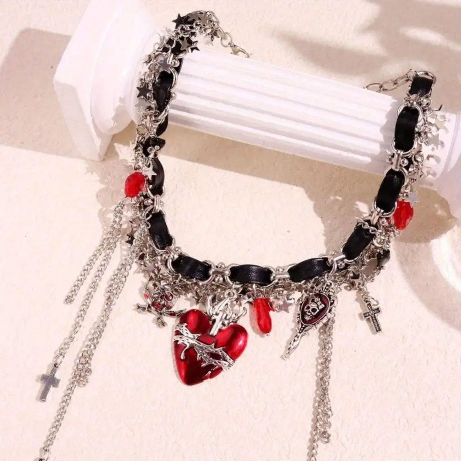 Other Got Emo Punk Style Choker Necklace w/ Heart, Skull, Cross Size ONE SIZE - 7 Thumbnail